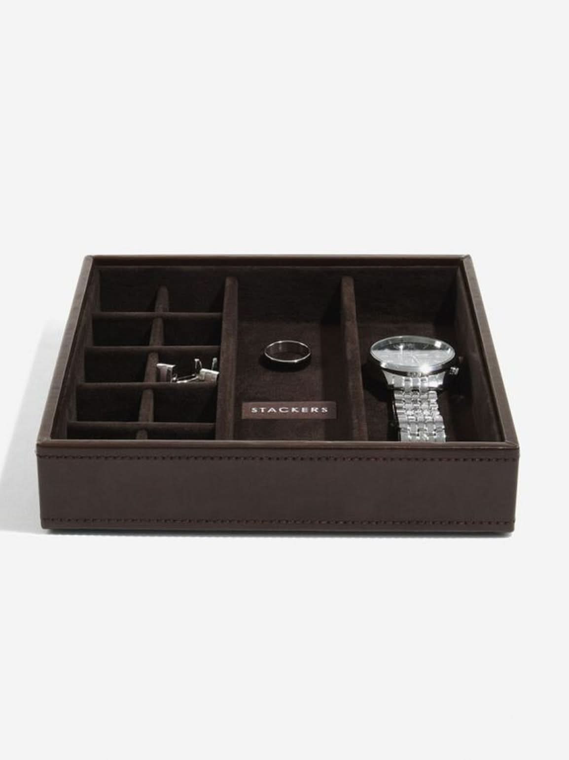 Stackers Horloge & Manchetknopenbox Bruin Fluweel - Mystackers