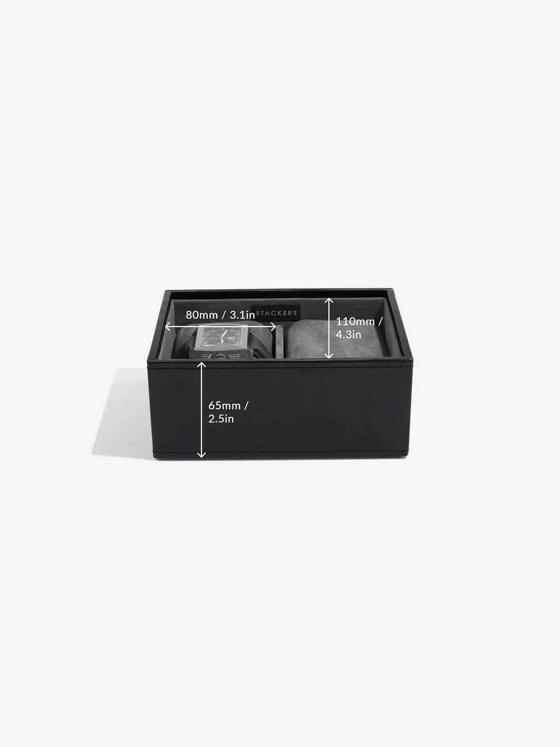 Stackers Mini Set van 2 - Horloge- & Manchetknopendoosje Zwart Fluweel - Mystackers