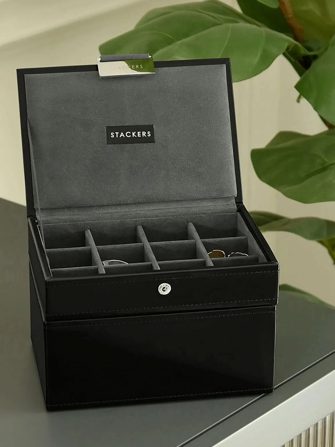 Stackers Mini Set van 2 - Horloge- & Manchetknopendoosje Zwart Fluweel - Mystackers