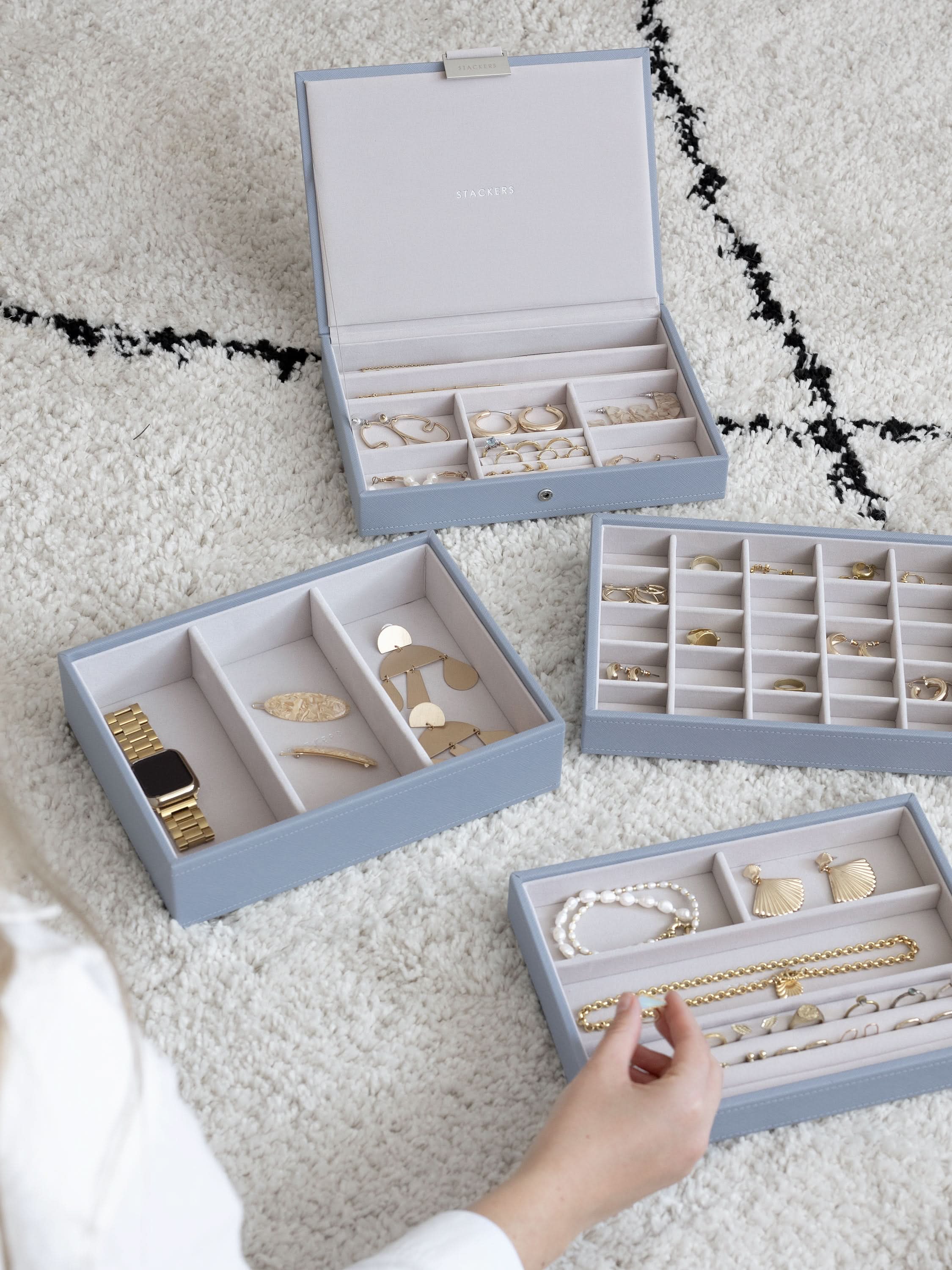 Stackers Klassieke Juwelendoos Set van 4 Blauw - Mystackers