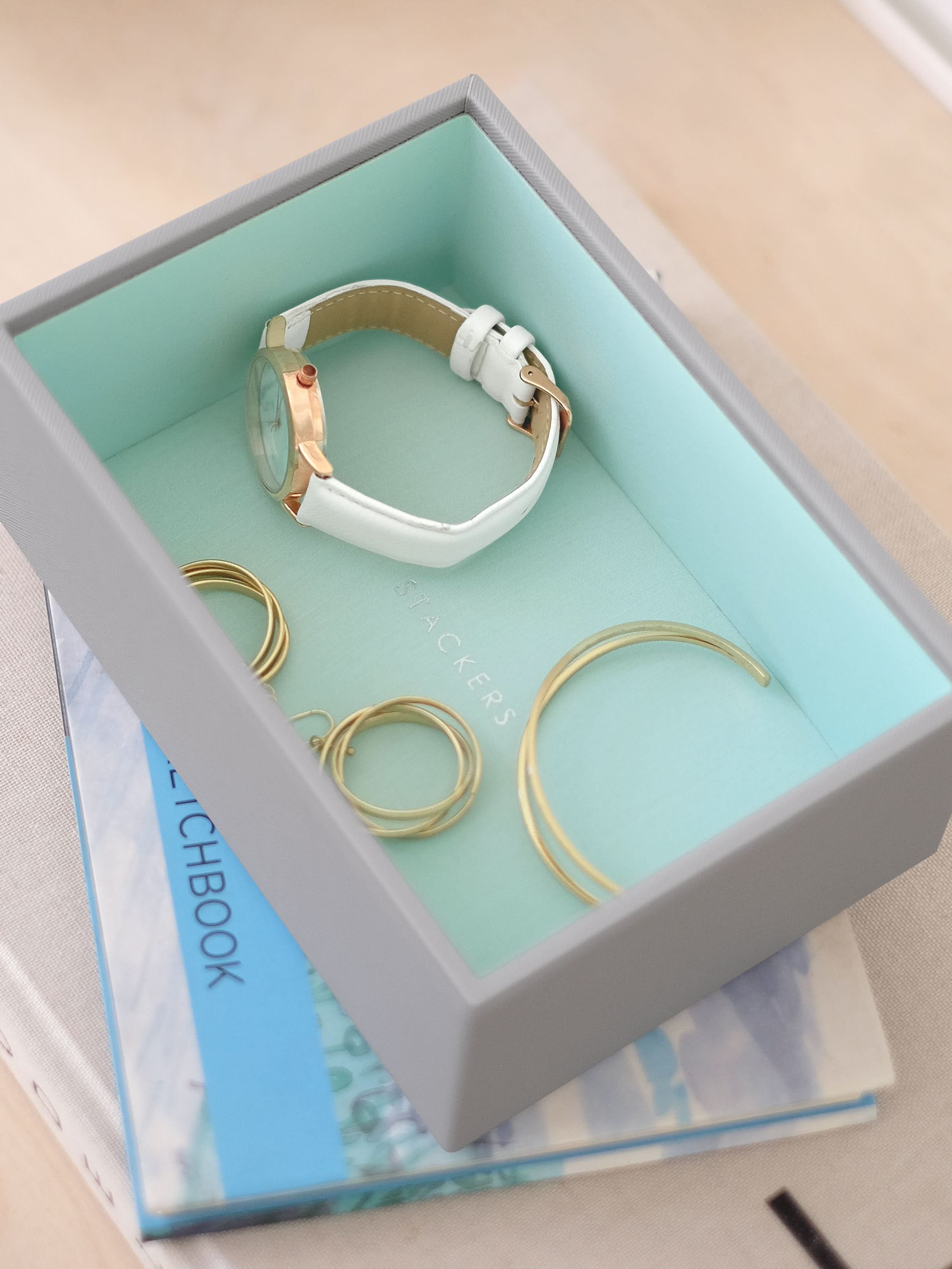 Stackers Mini Horloge & Accessoirelaag Grijs & Munt - Mystackers