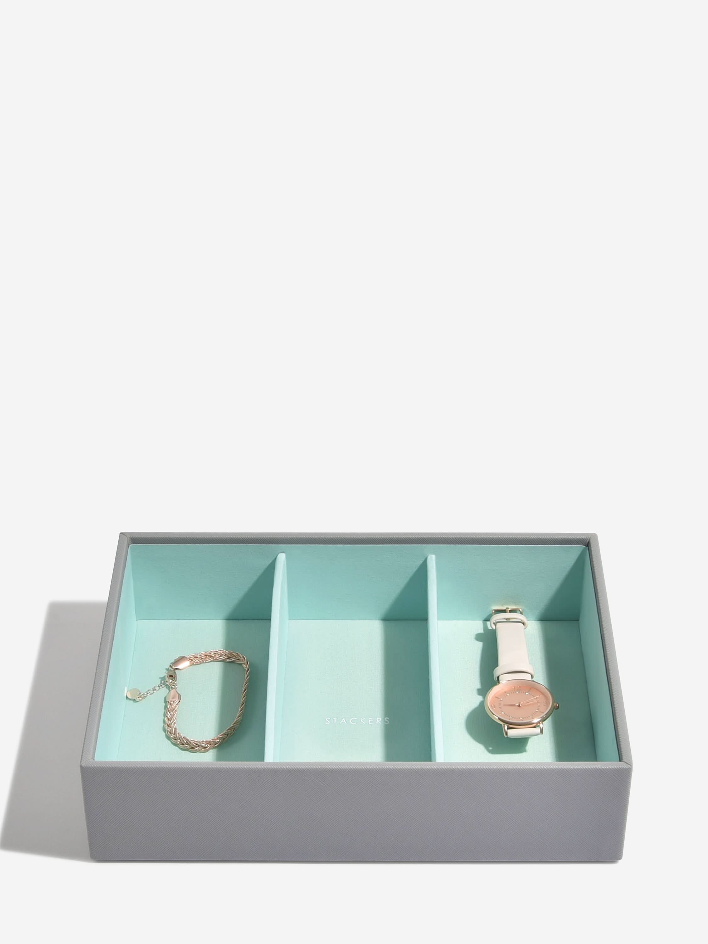 Stackers Horloge & Accessoirelaag voor Klassieke Juwelendoos Grijs & Munt - Mystackers