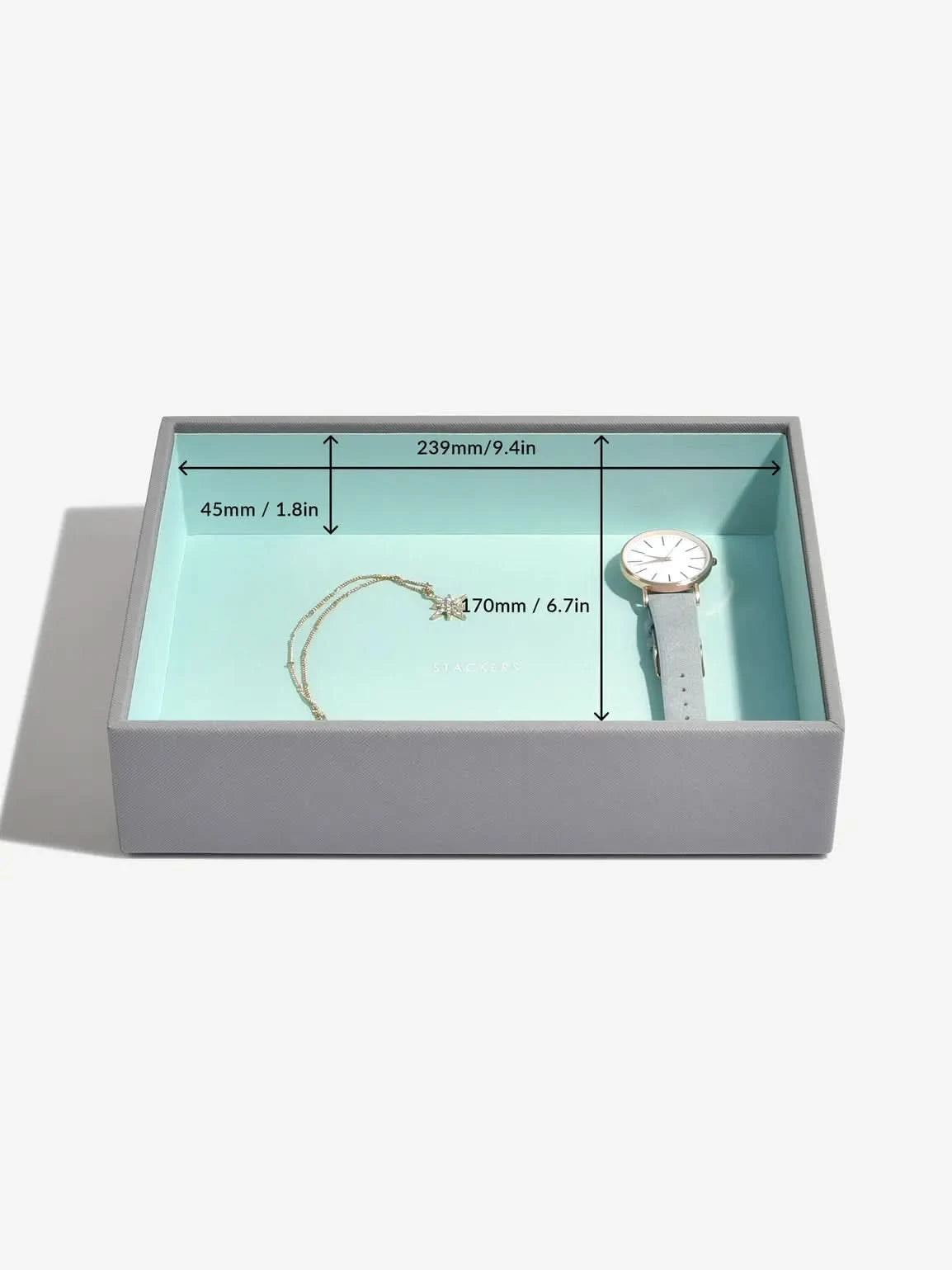 Stackers diepe Sieradenlaag voor Klassieke Juwelendoos Grijs & Munt - Mystackers