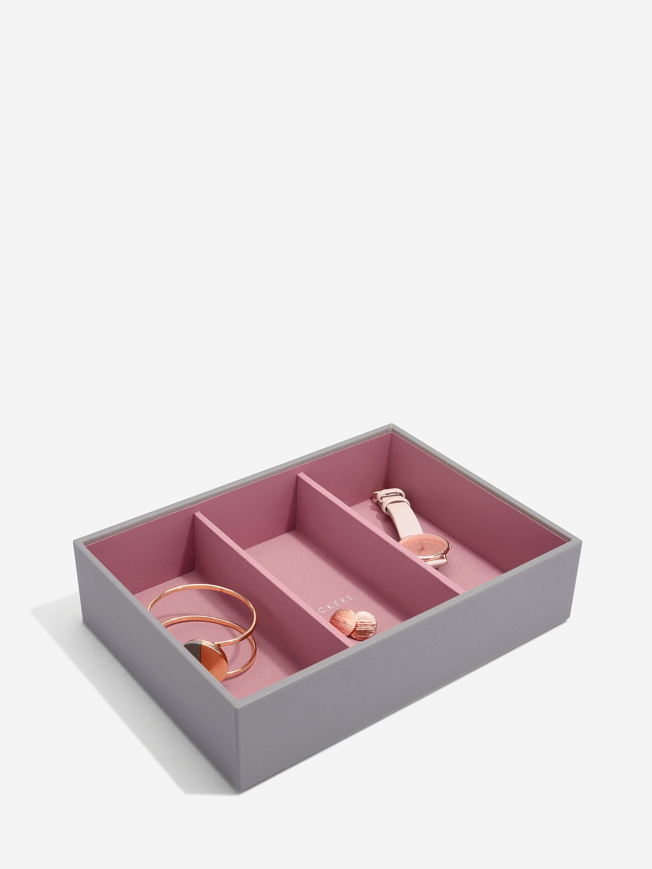 Stackers Horloge & Accessoirelaag voor Klassieke Juwelendoos Grijs & Roze - Mystackers