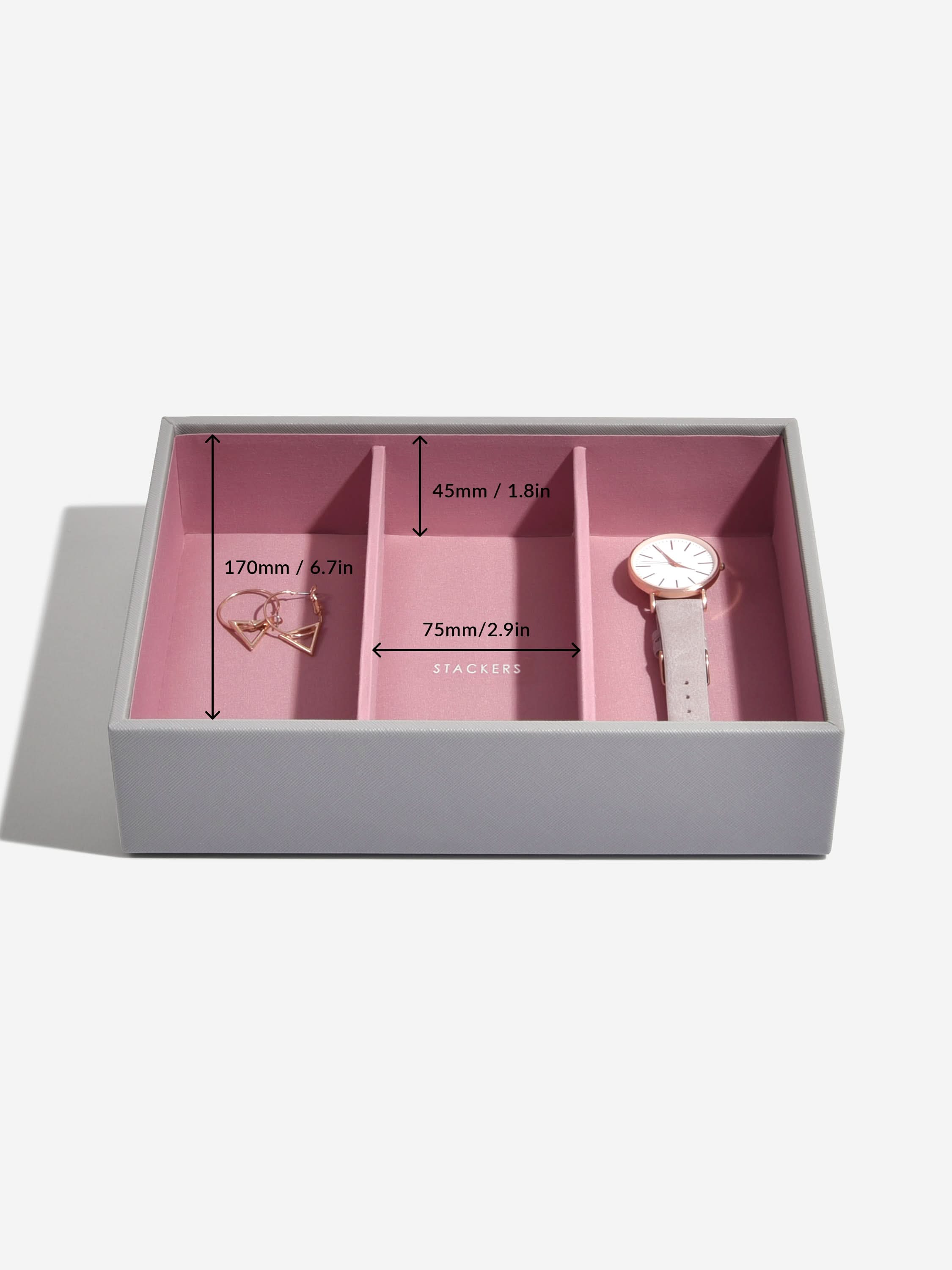 Stackers Horloge & Accessoirelaag voor Klassieke Juwelendoos Grijs & Roze - Mystackers