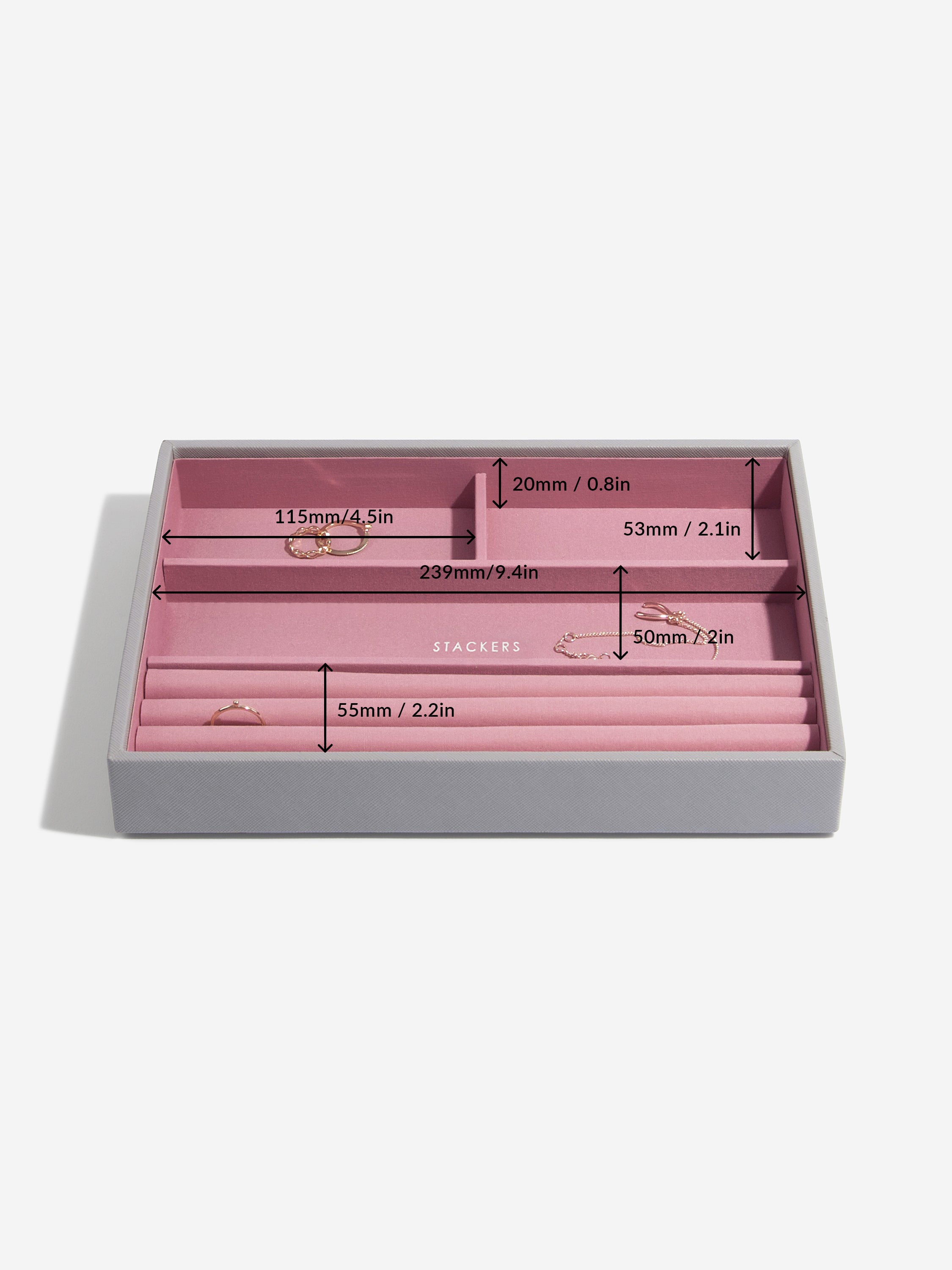 Stackers Ring & Armbandenlaag voor Klassieke Juwelendoos Grijs & Roze - Mystackers