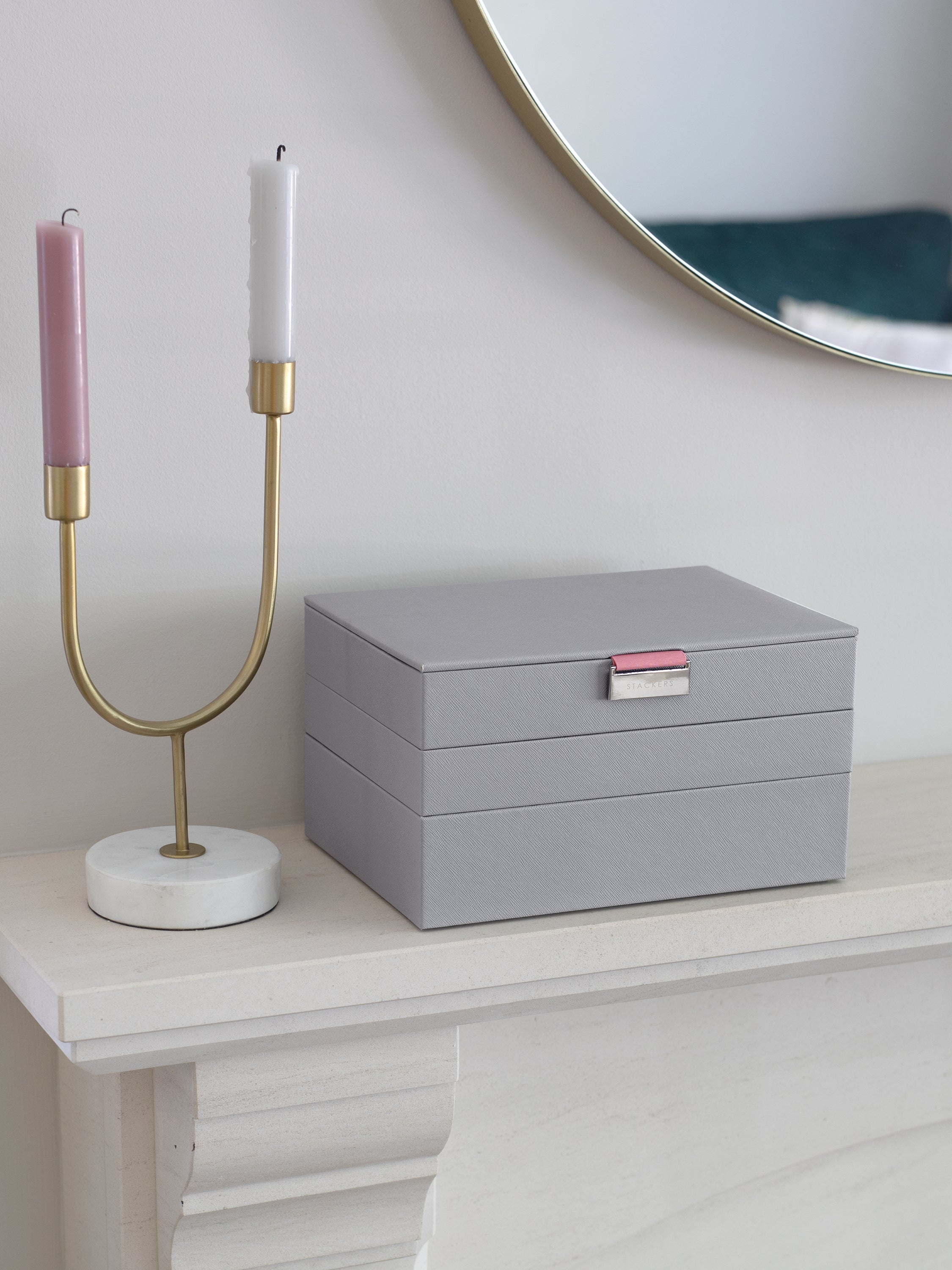 Stackers Classic Boîte à Bijoux Lot de 3 Gris et Rose