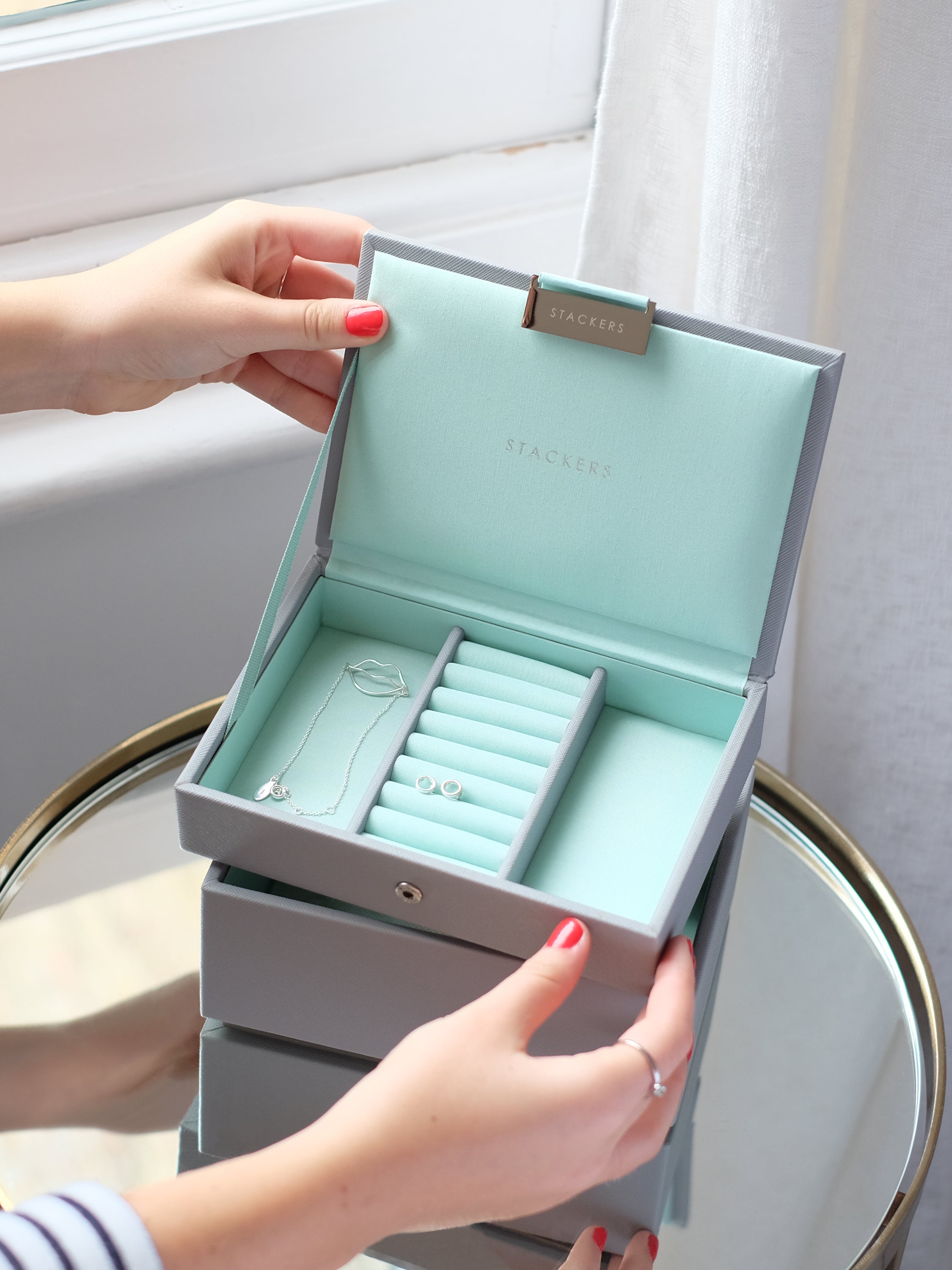 Stackers Mini Boîte à Bijoux Lot de 2 Gris & Menthe