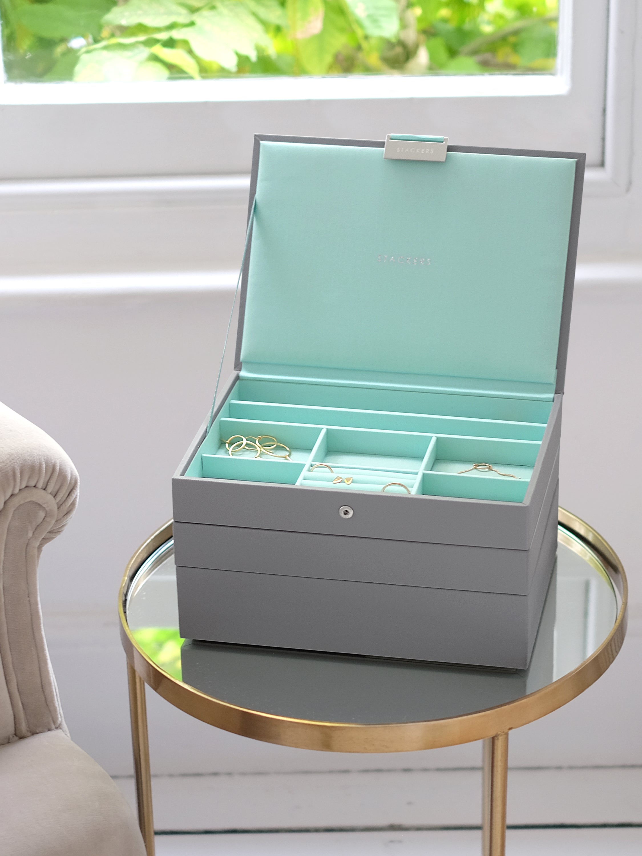 Stackers Classic Jewellery Box Set of 3 Grey & Mint