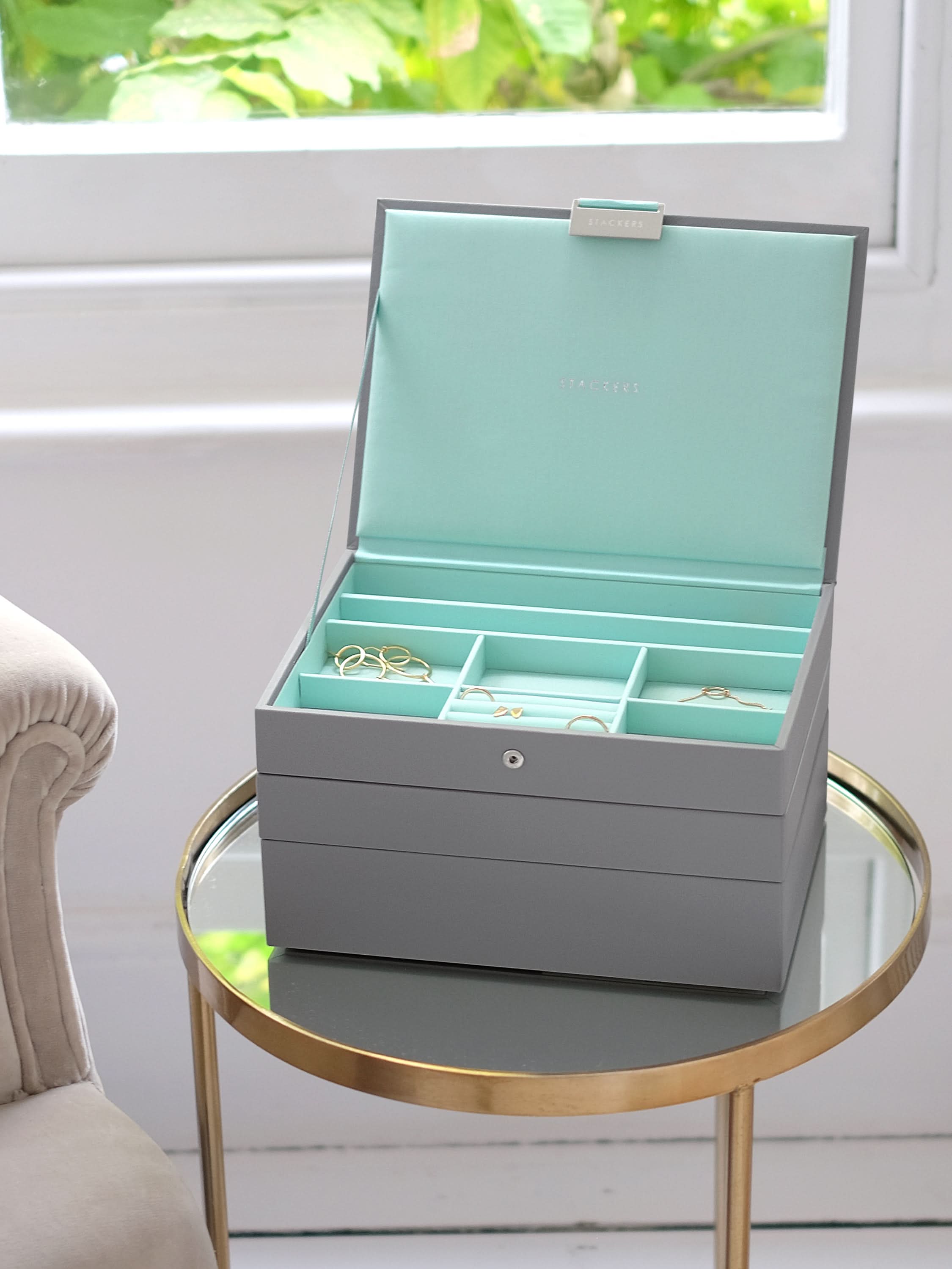 Stackers Klassieke Juwelendoos Set van 3 Grijs & Munt - Mystackers