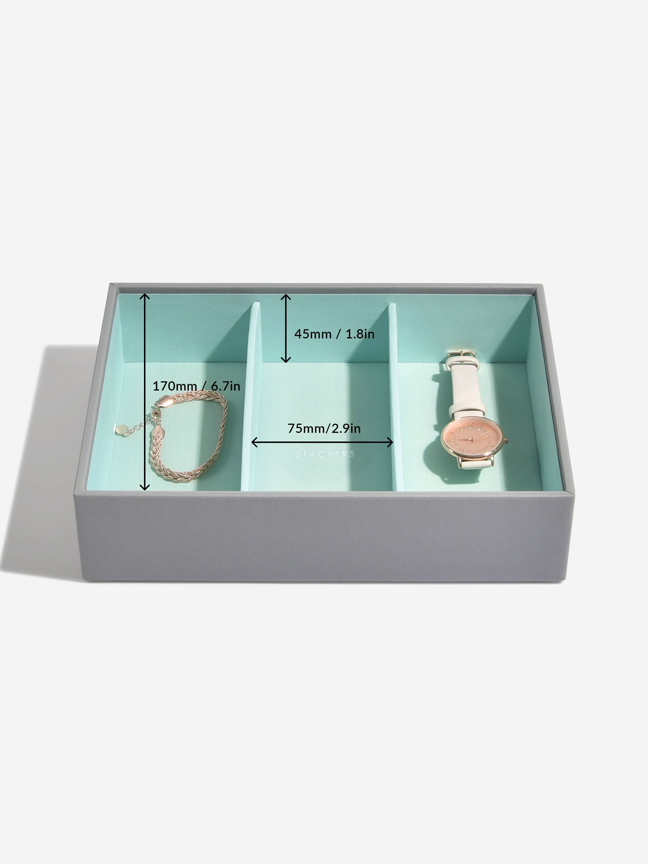 Stackers Klassieke Juwelendoos Set van 3 Grijs & Munt - Mystackers