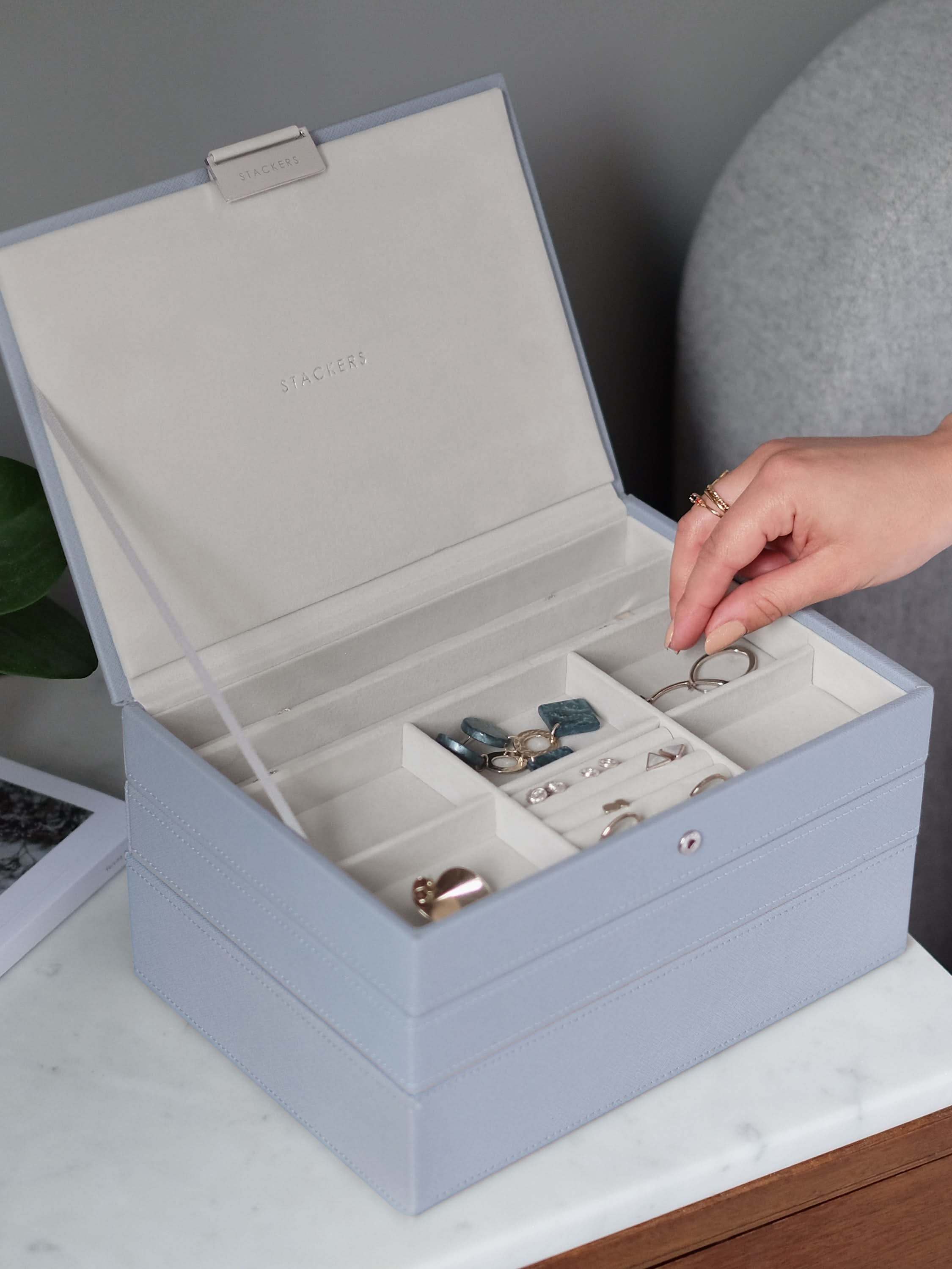 Stackers Klassieke Juwelendoos Set van 3 Blauw - Mystackers