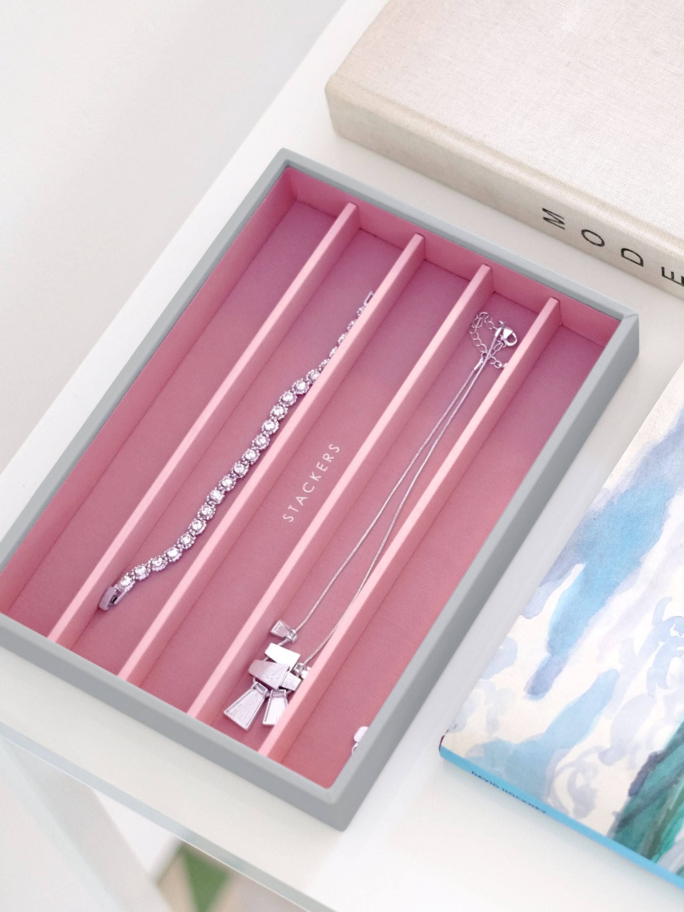 Stackers Halskettingenlaag voor Klassieke Juwelendoos Grijs & Roze - Mystackers