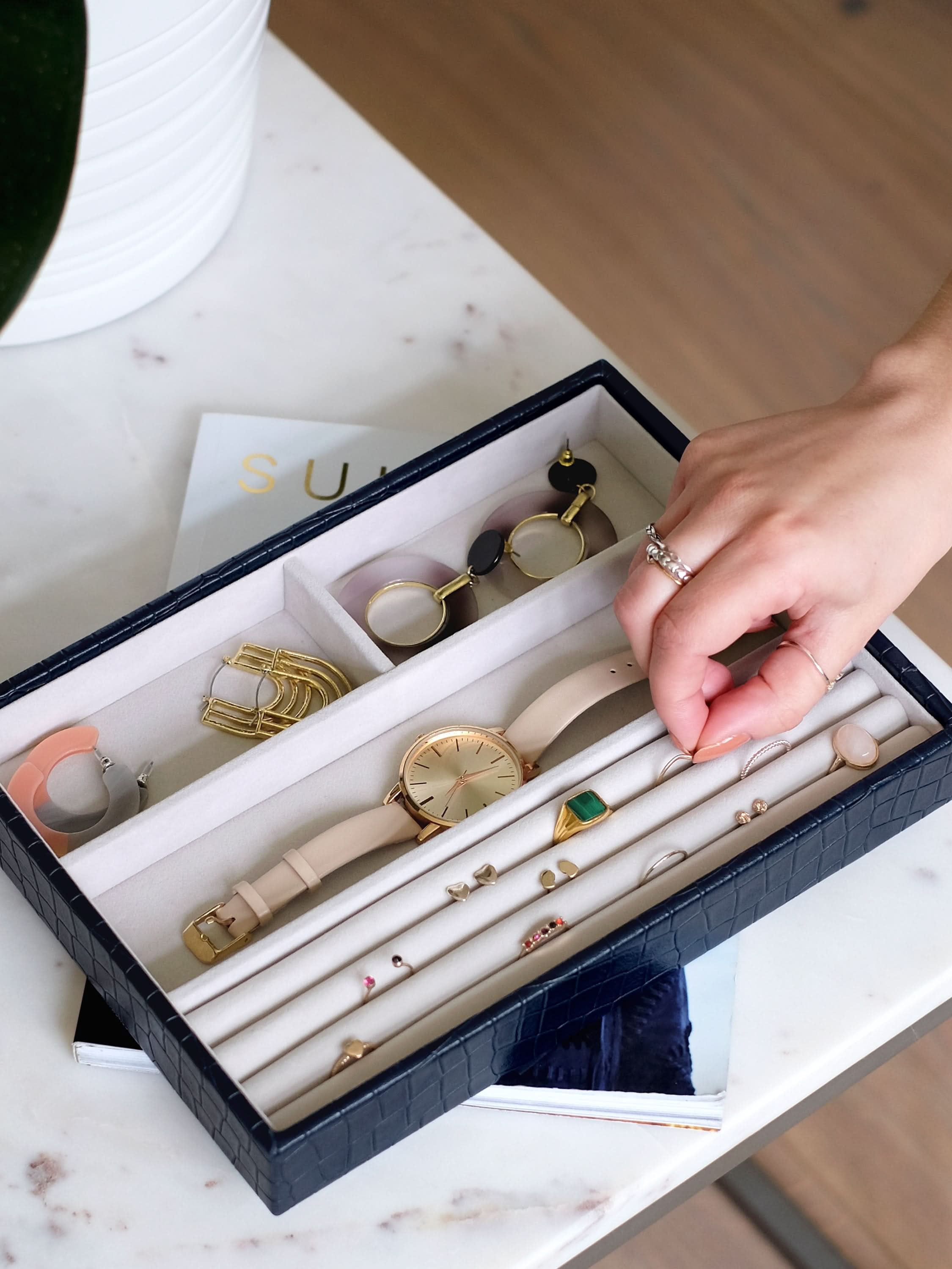 Stackers Ring & Bracelet Layer for Classic Jewellery Box Navy Blue Croco