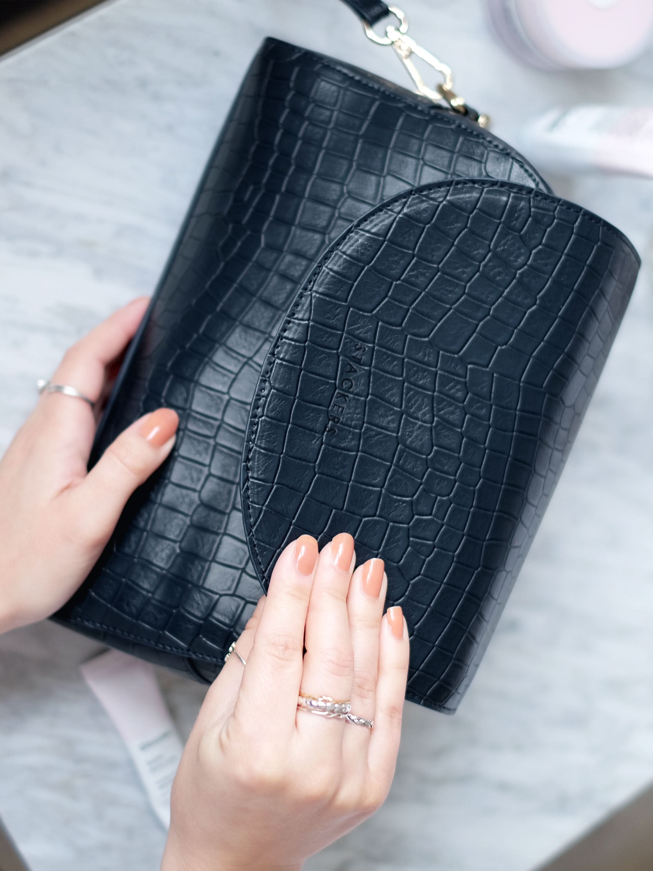 Stackers Crocodile Print Make-up Bag Black