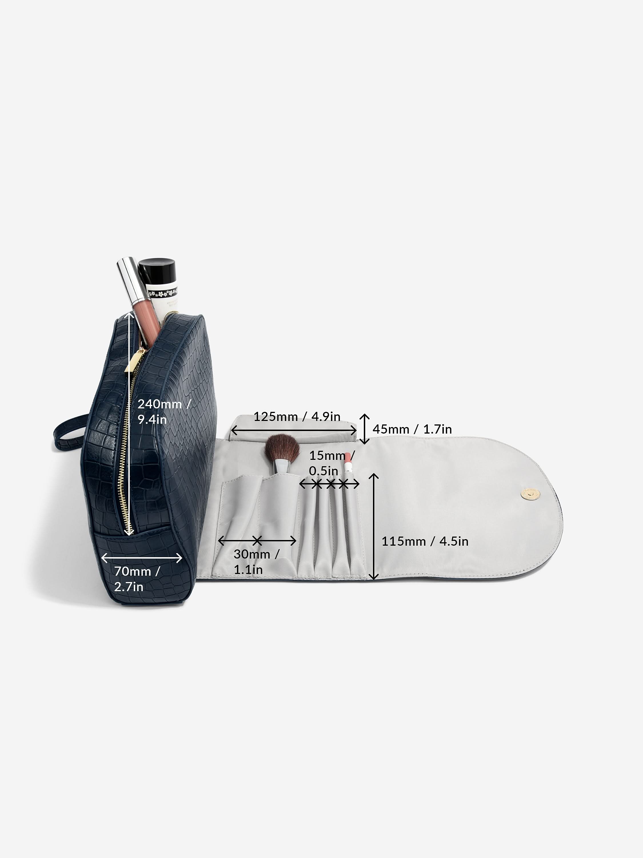 Stackers Crocodile Print Make-up Bag Black