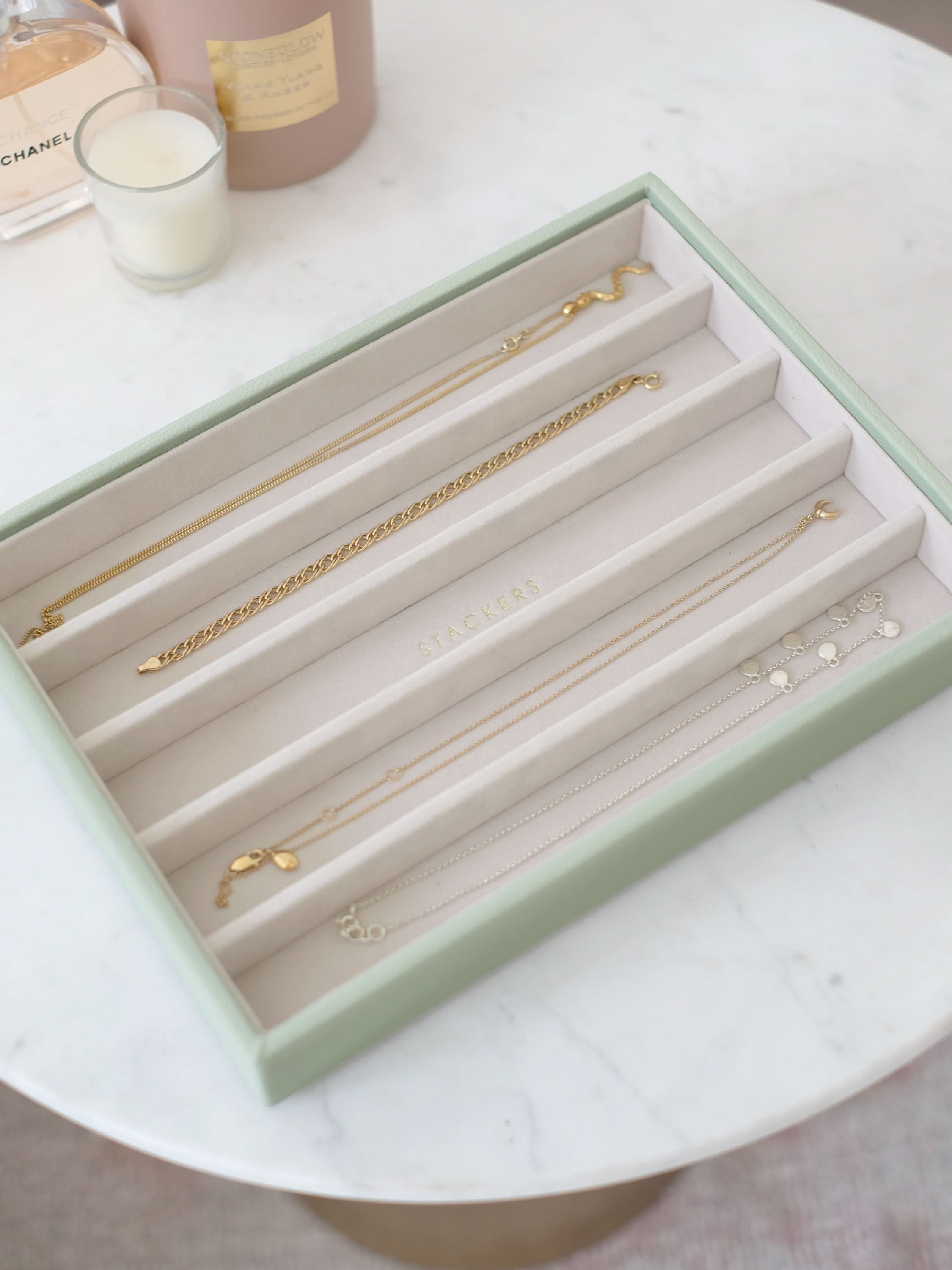 Stackers Halskettingenlaag voor Klassieke Juwelendoos Saliegroen - Mystackers