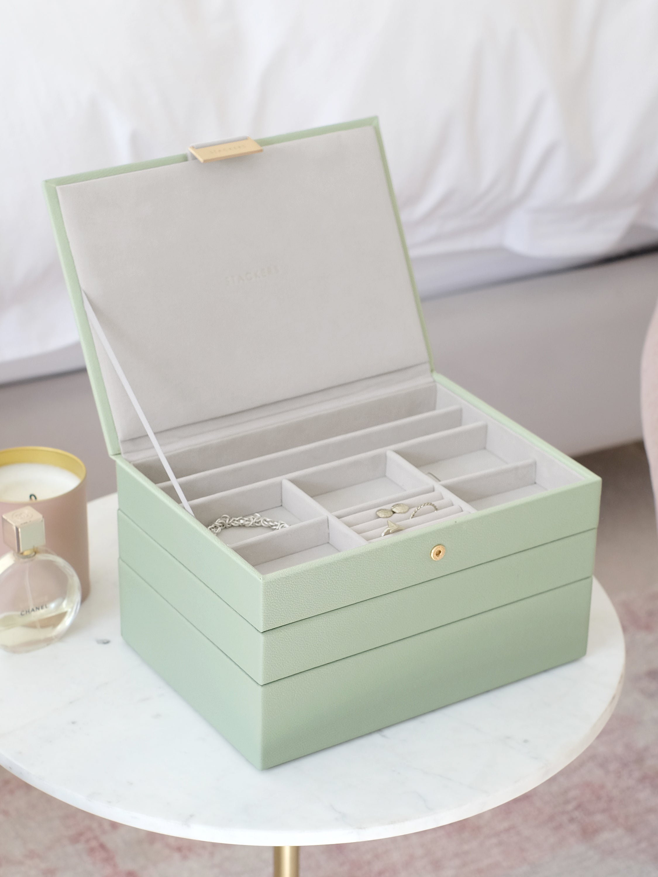Stackers Classic Boîte à Bijoux Lot de 3 Vert Sauge