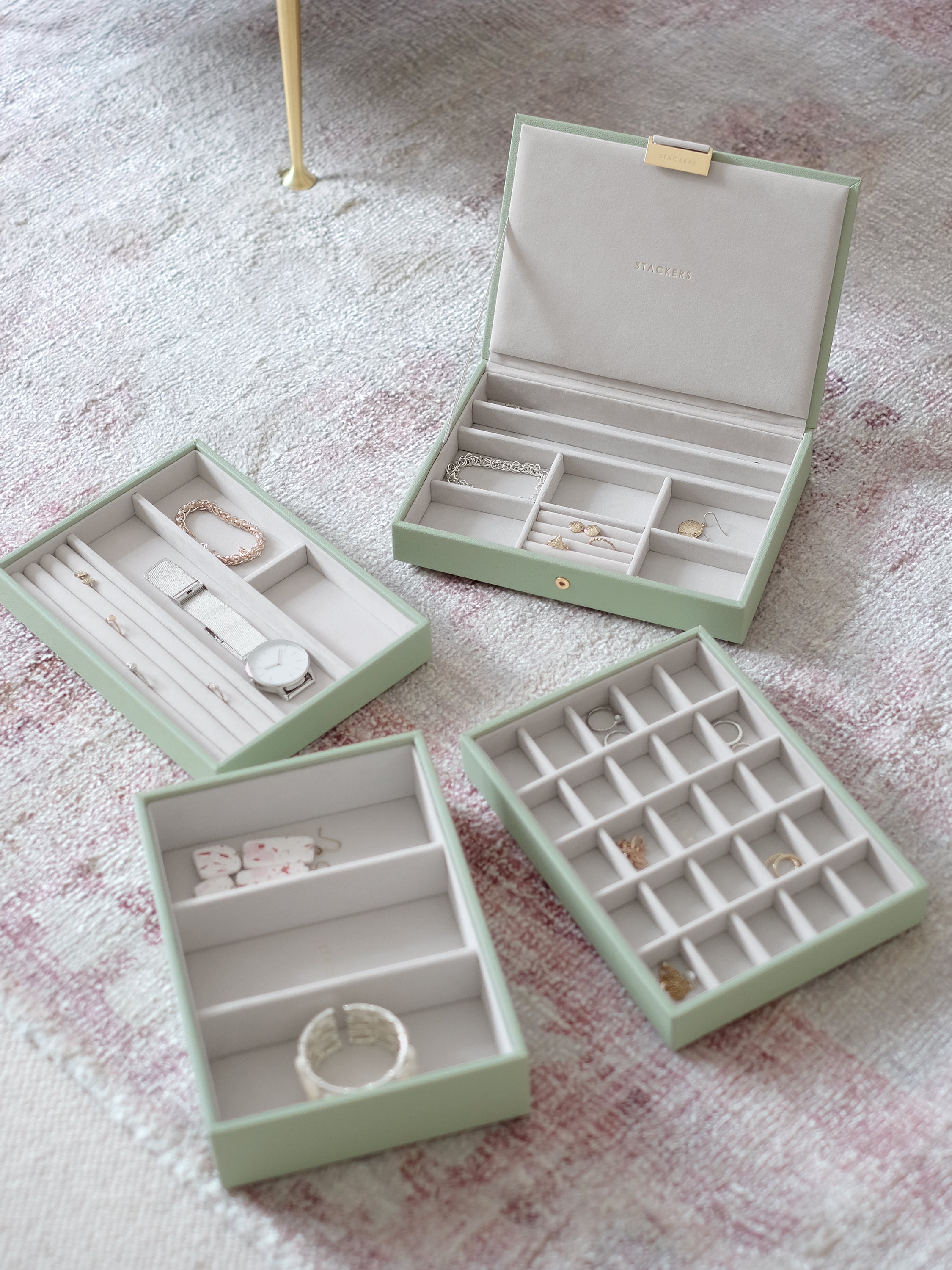 Stackers Classic Boîte à Bijoux Lot de 4 Vert Sauge