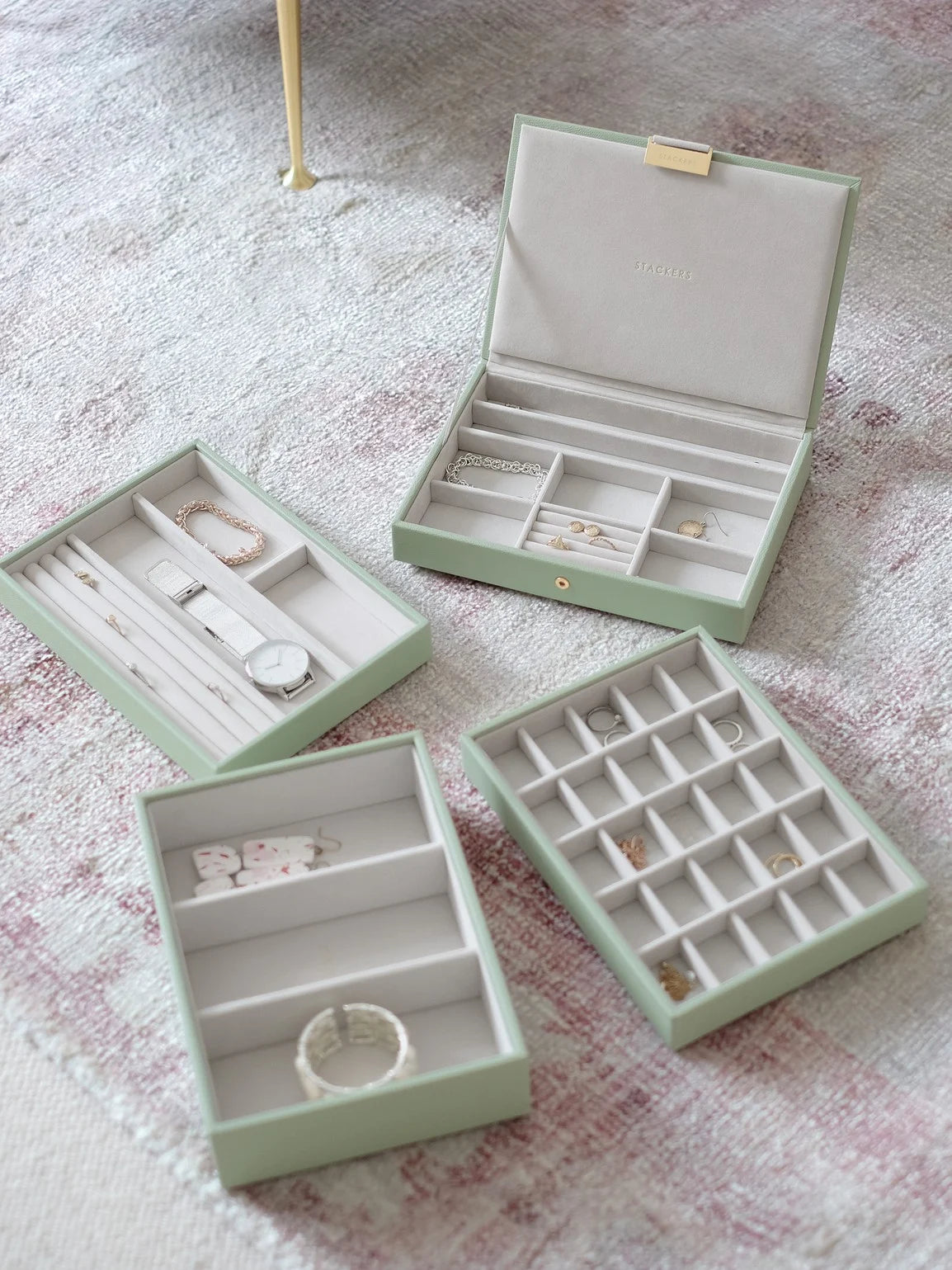 Stackers Classic Boîte à Bijoux Lot de 4 Vert Sauge