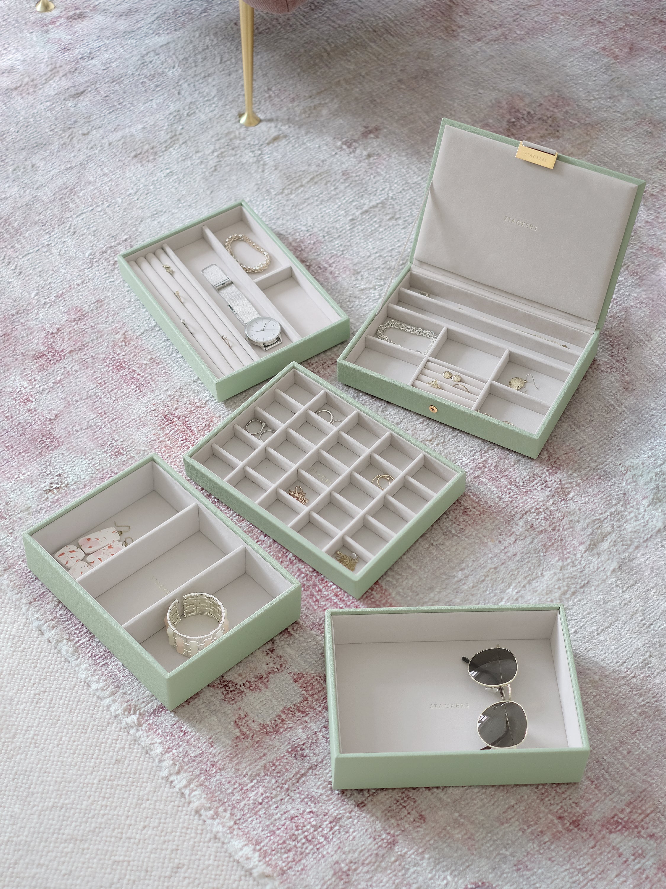 Stackers Classic Boîte à Bijoux Lot de 5 Vert Sauge