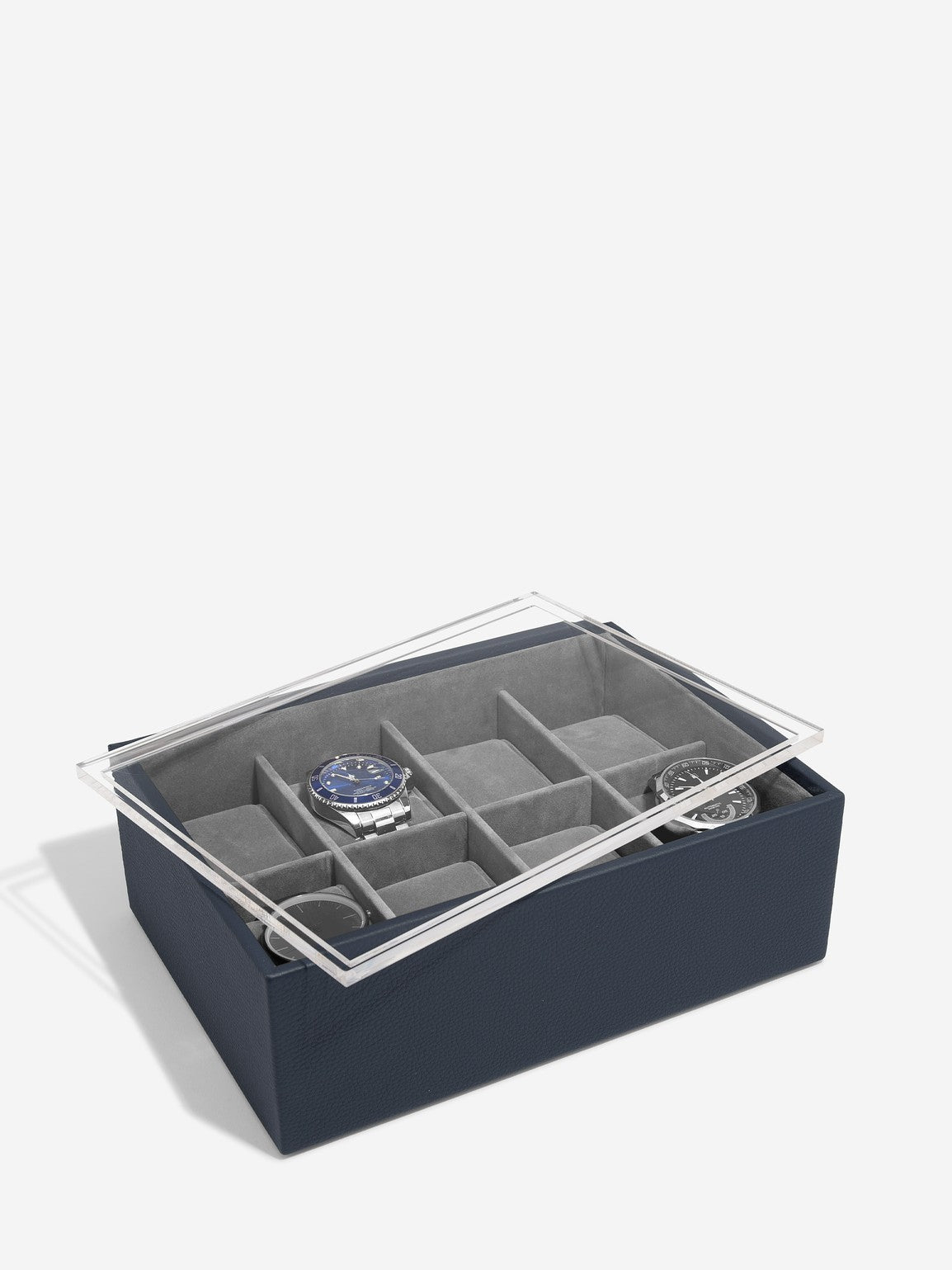 Stackers Achtdelige Horlogebox met doorzichtig deksel Marineblauw - Mystackers