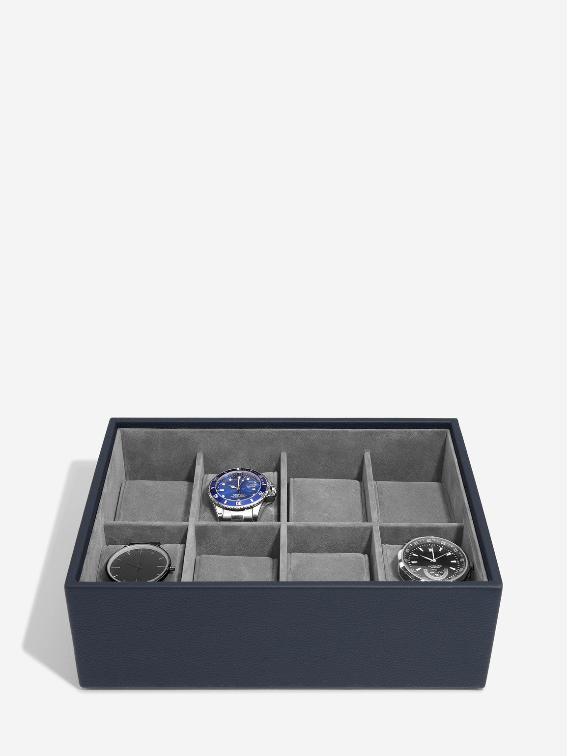 Stackers Achtdelige Horlogebox met doorzichtig deksel Marineblauw - Mystackers