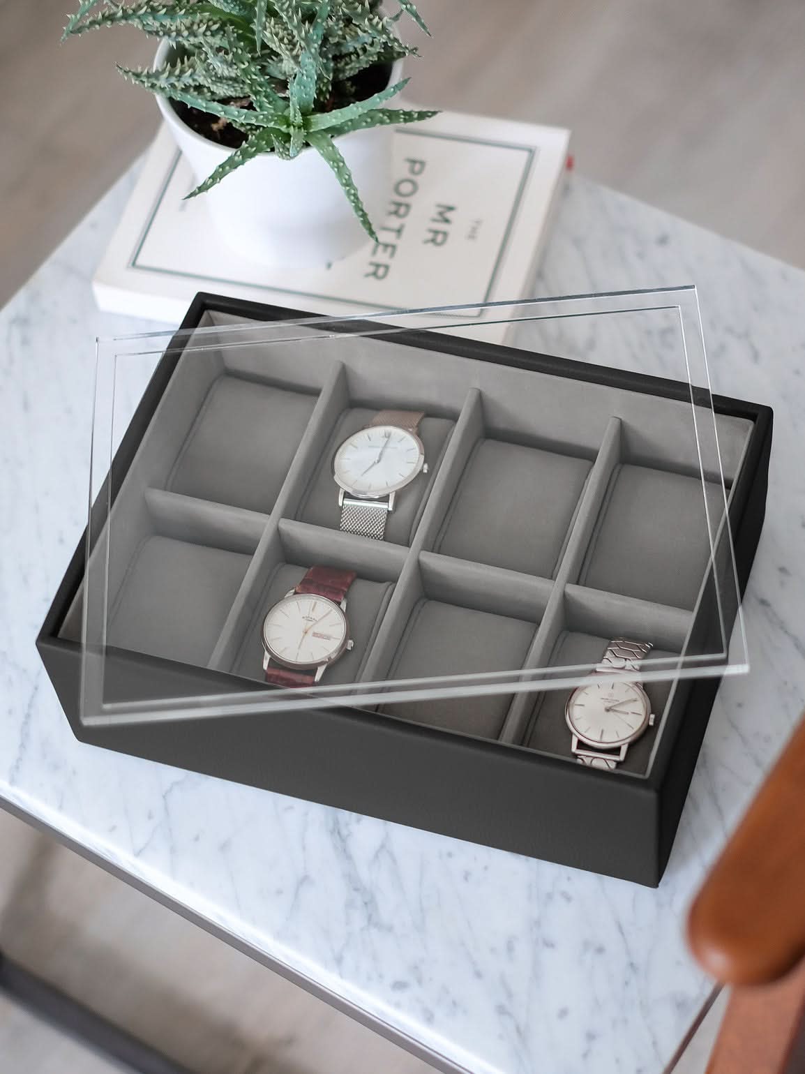 Stackers Achtdelige Horlogebox met doorzichtig deksel Zwart - Mystackers