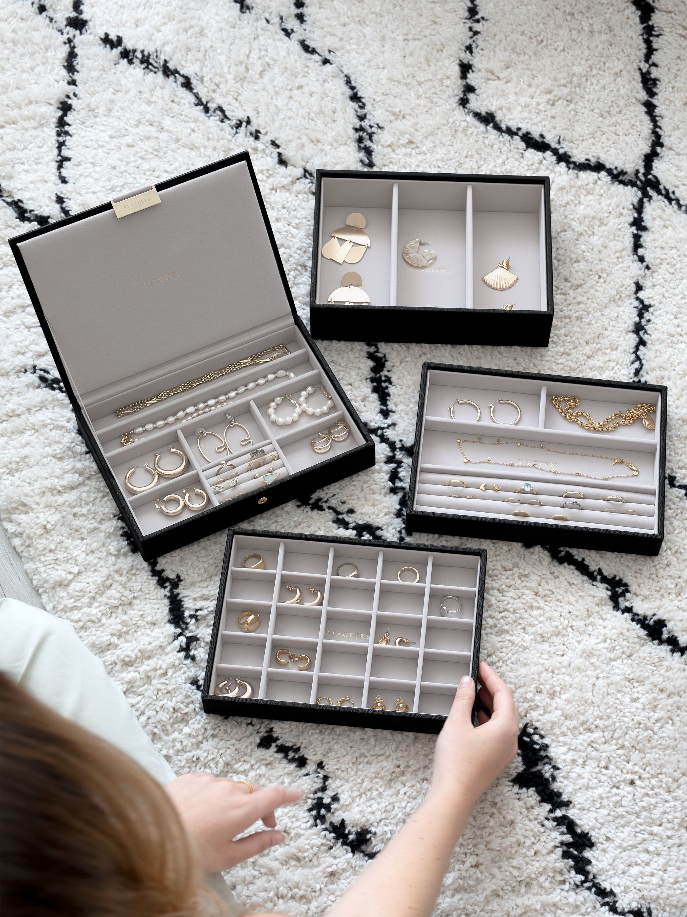 Stackers Klassieke Juwelendoos Set van 4 Zwart - Mystackers