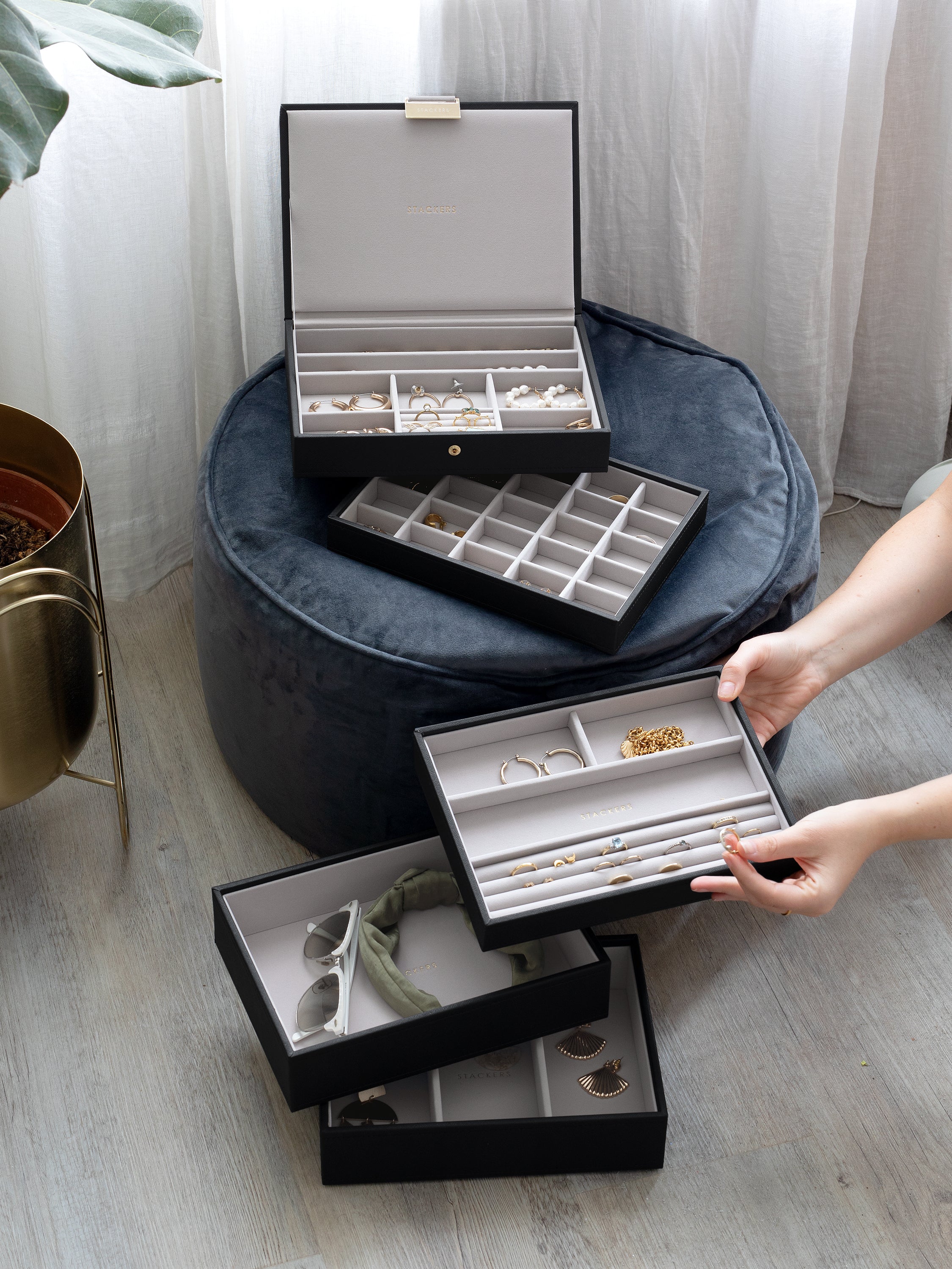 Stackers Klassieke Juwelendoos Set van 5 Zwart - Mystackers