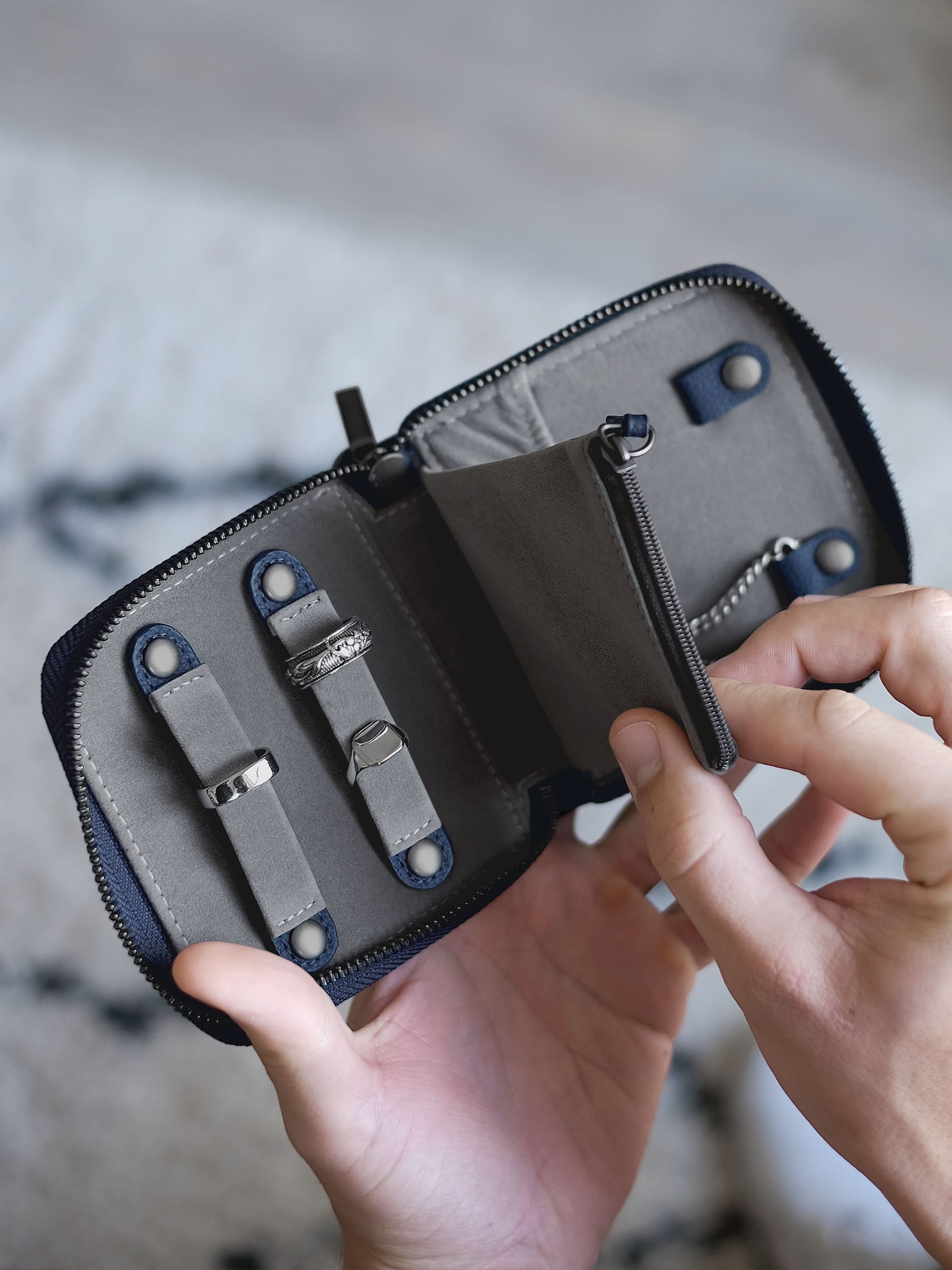 Stackers Compact Jewellery Roll Navy Blue & Dark Grey