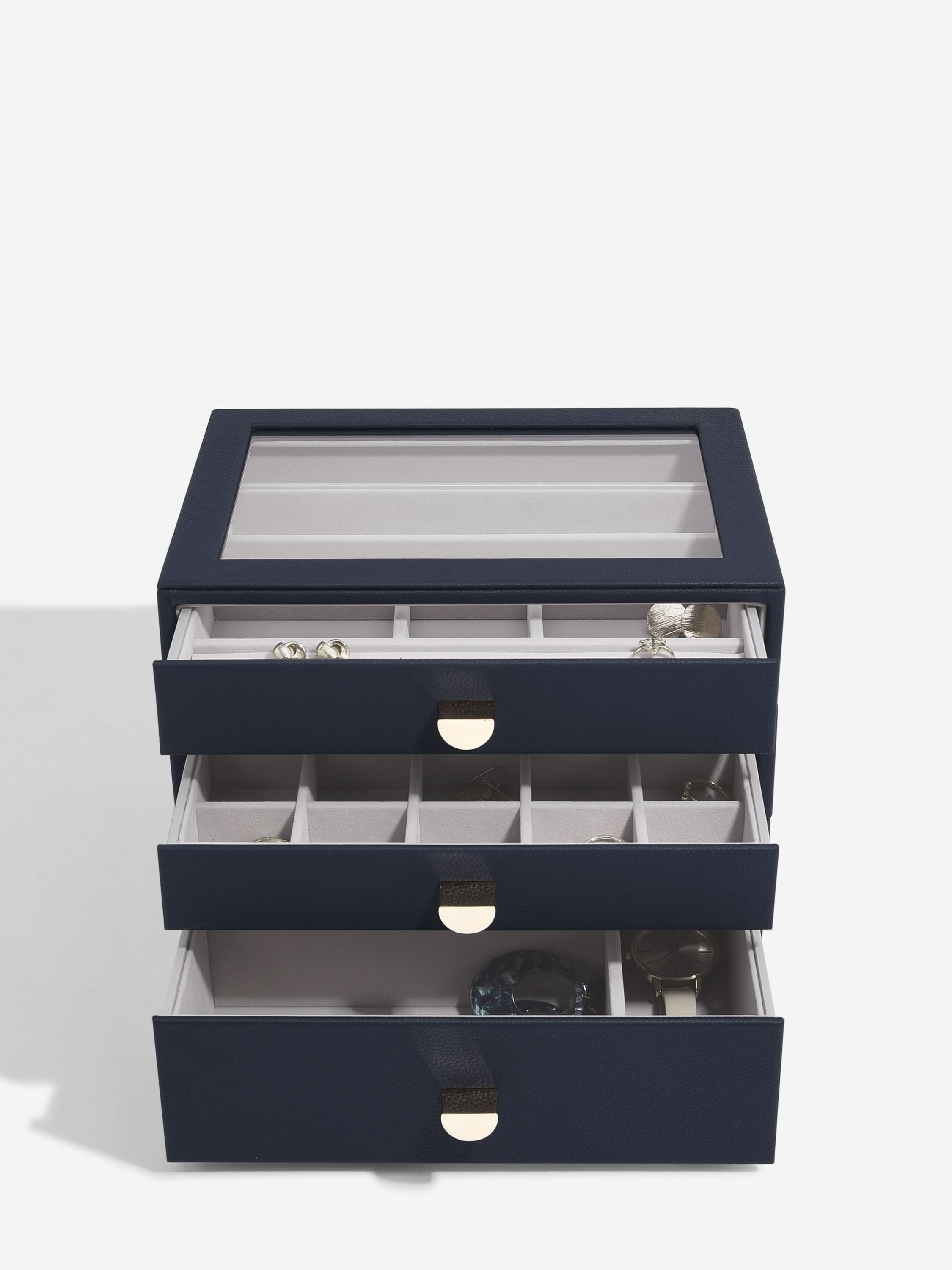Stackers Klassieke Display Juwelendoos Set van 3 Marineblauw - Mystackers