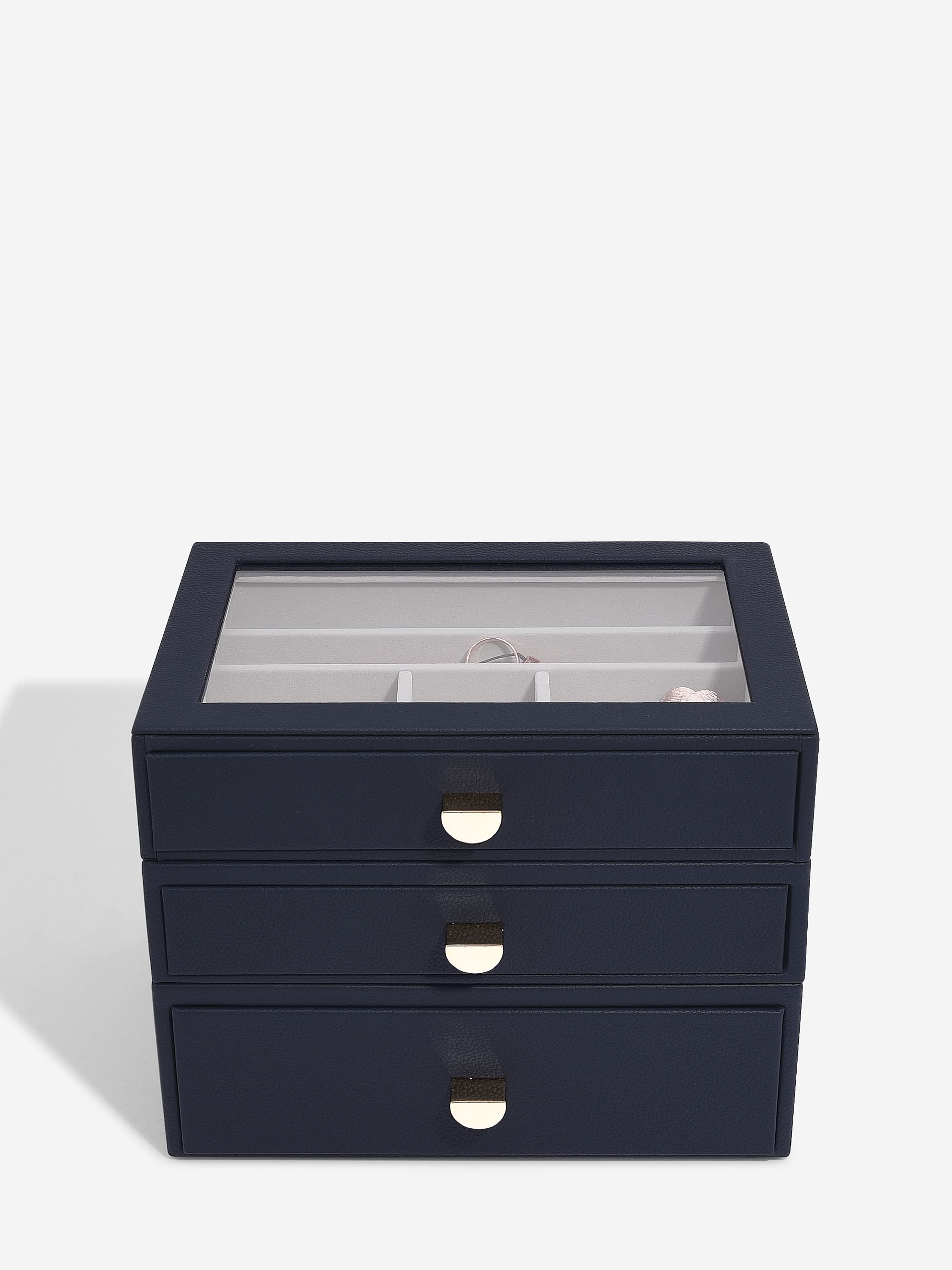 Stackers Classic Display Jewellery Box Set of 3 Navy Blue