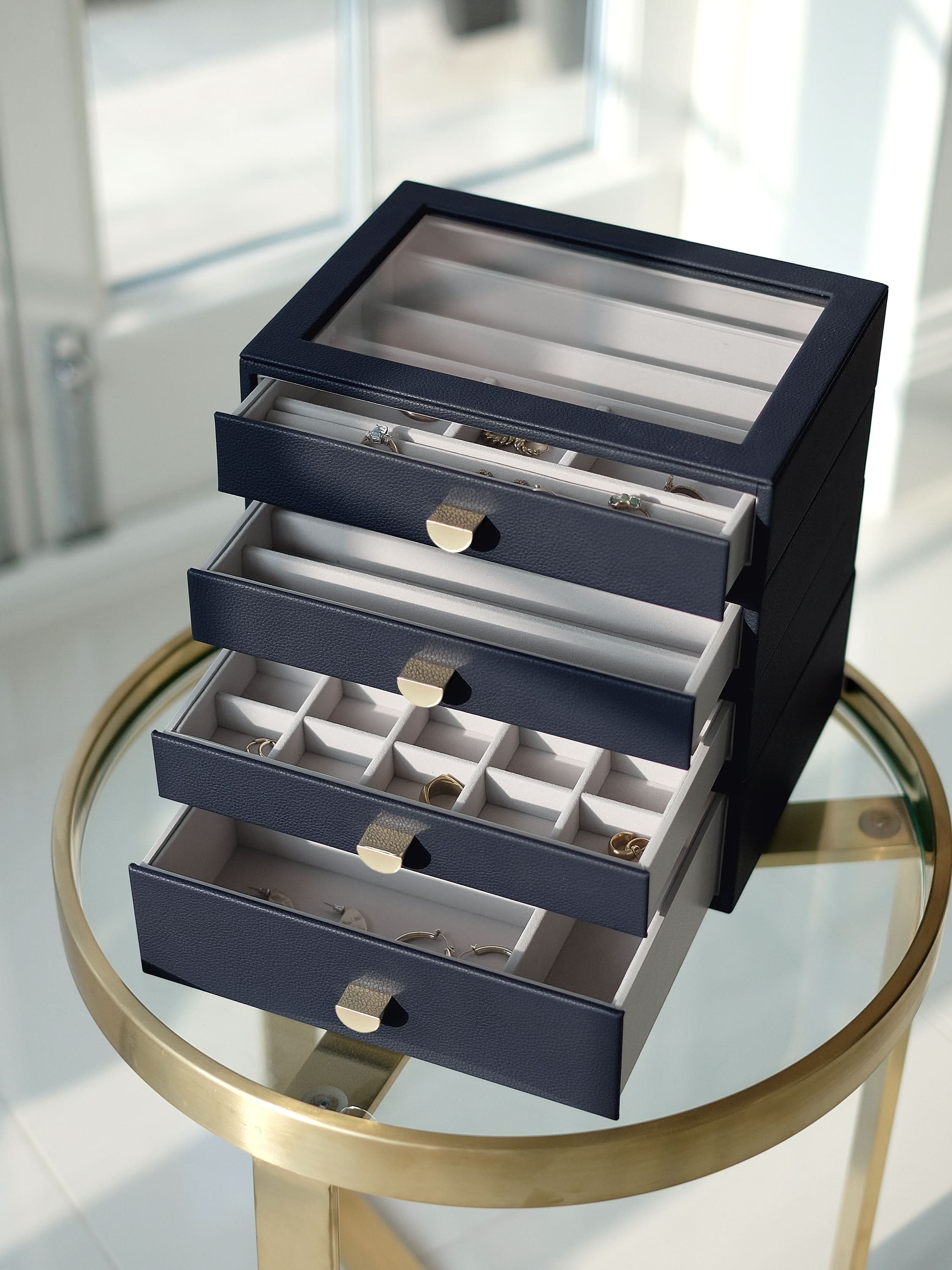 Stackers Classic Display Jewellery Box Set of 4 Navy Blue