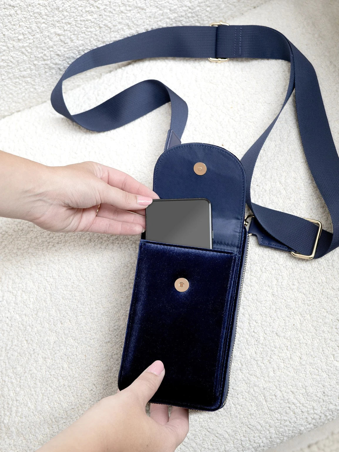 Stackers Bumbag Navy Blue Velvet