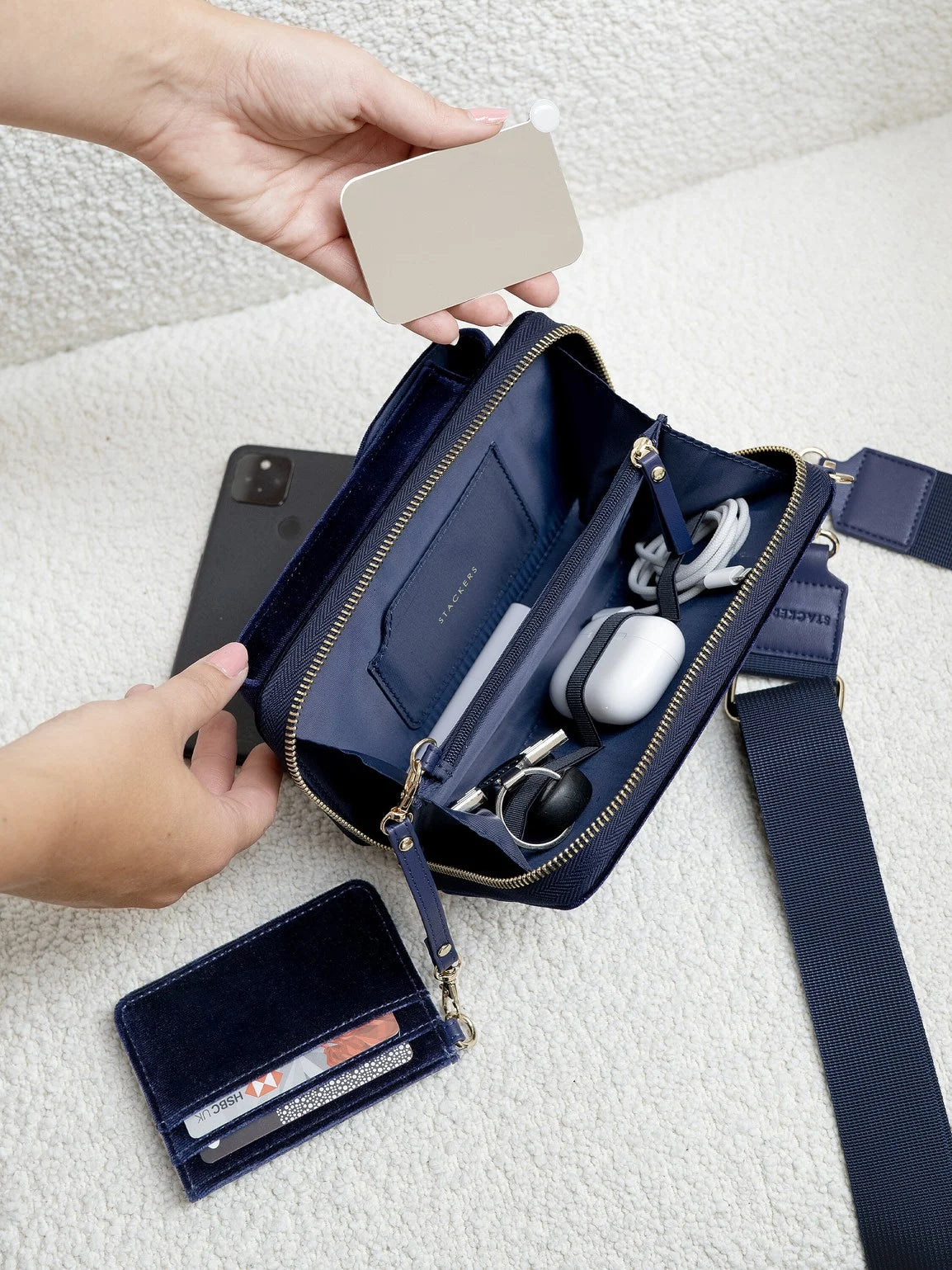 Stackers Bumbag Navy Blue Velvet