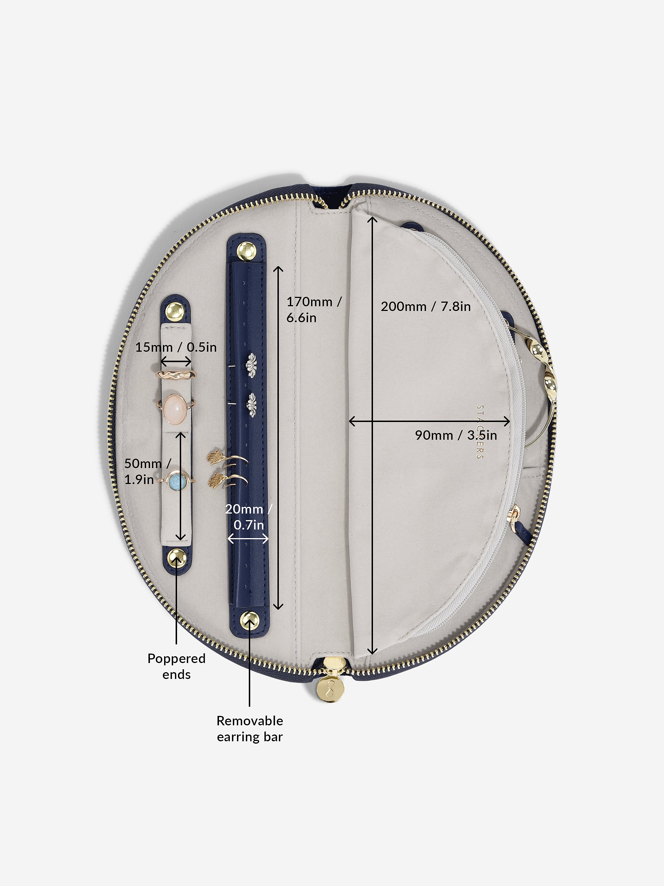 Stackers Rouleau à Bijoux Demi-Lune Velours Bleu Marine