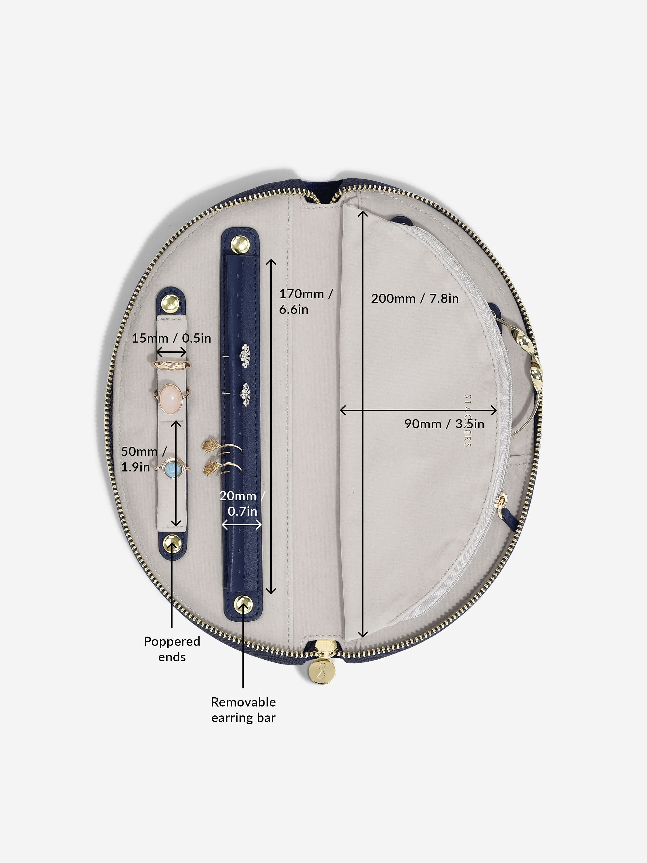 Stackers Halve Maan Jewellery Roll Marineblauw Fluweel - Mystackers