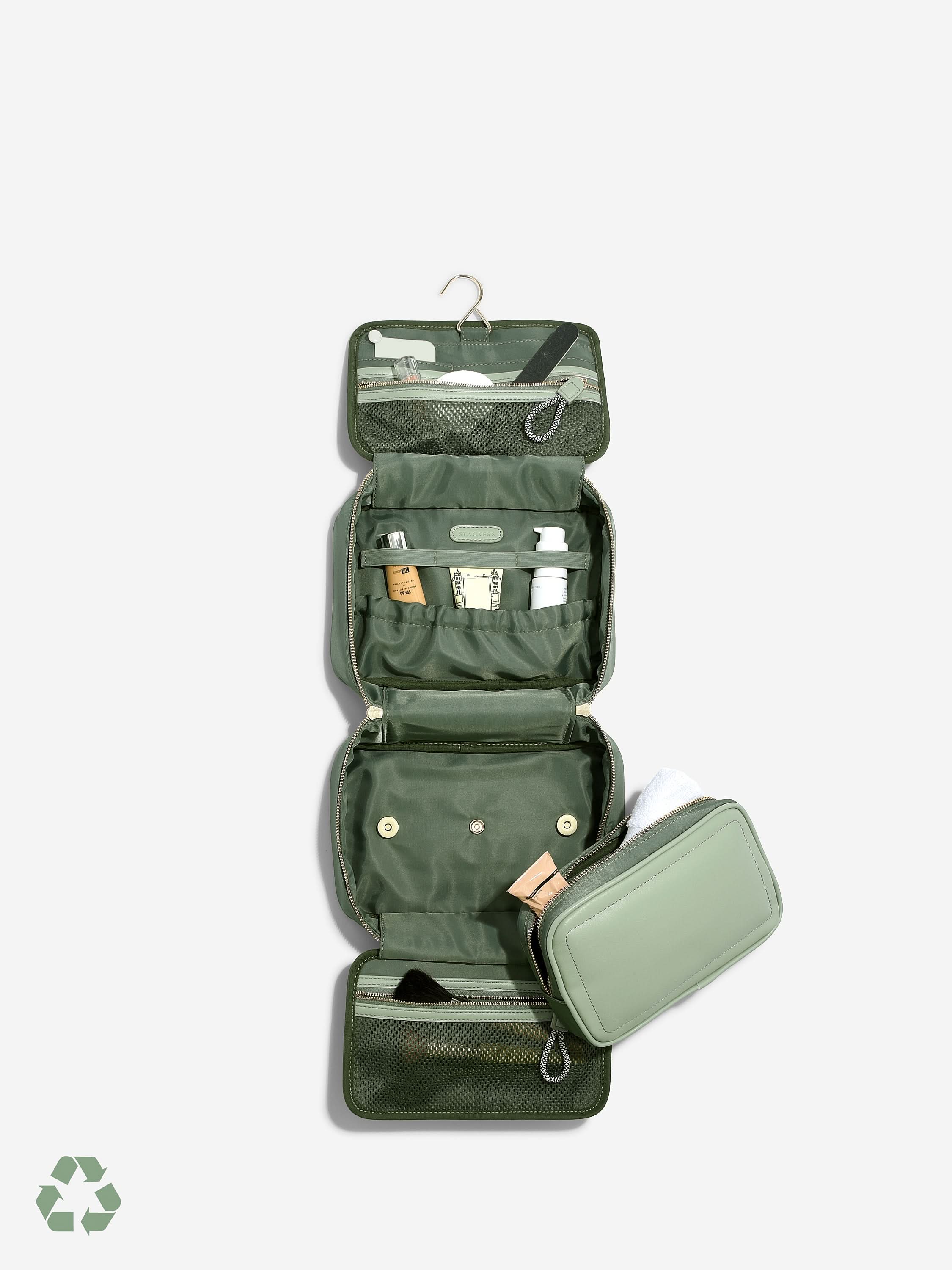 Stackers Hanging Toiletry Bag Recycled Nylon Green