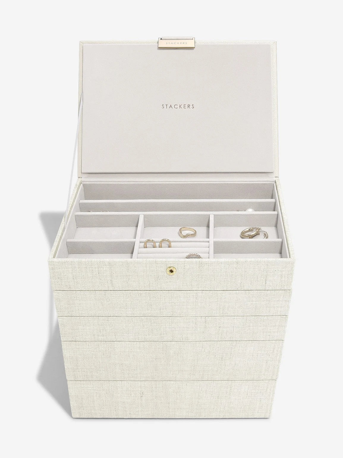 Stackers pebble grey classic medium sieradendoosje deksel