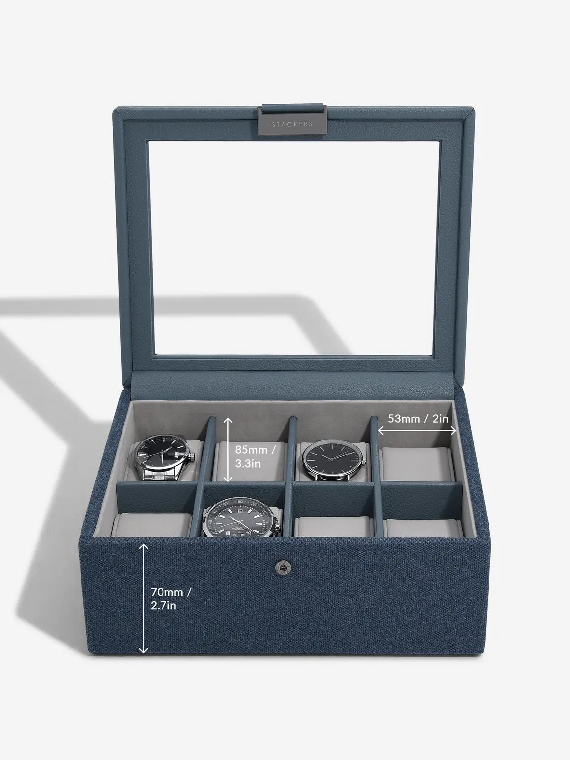 Stackers Achtdelige Horlogebox Marineblauw Canvas - Mystackers