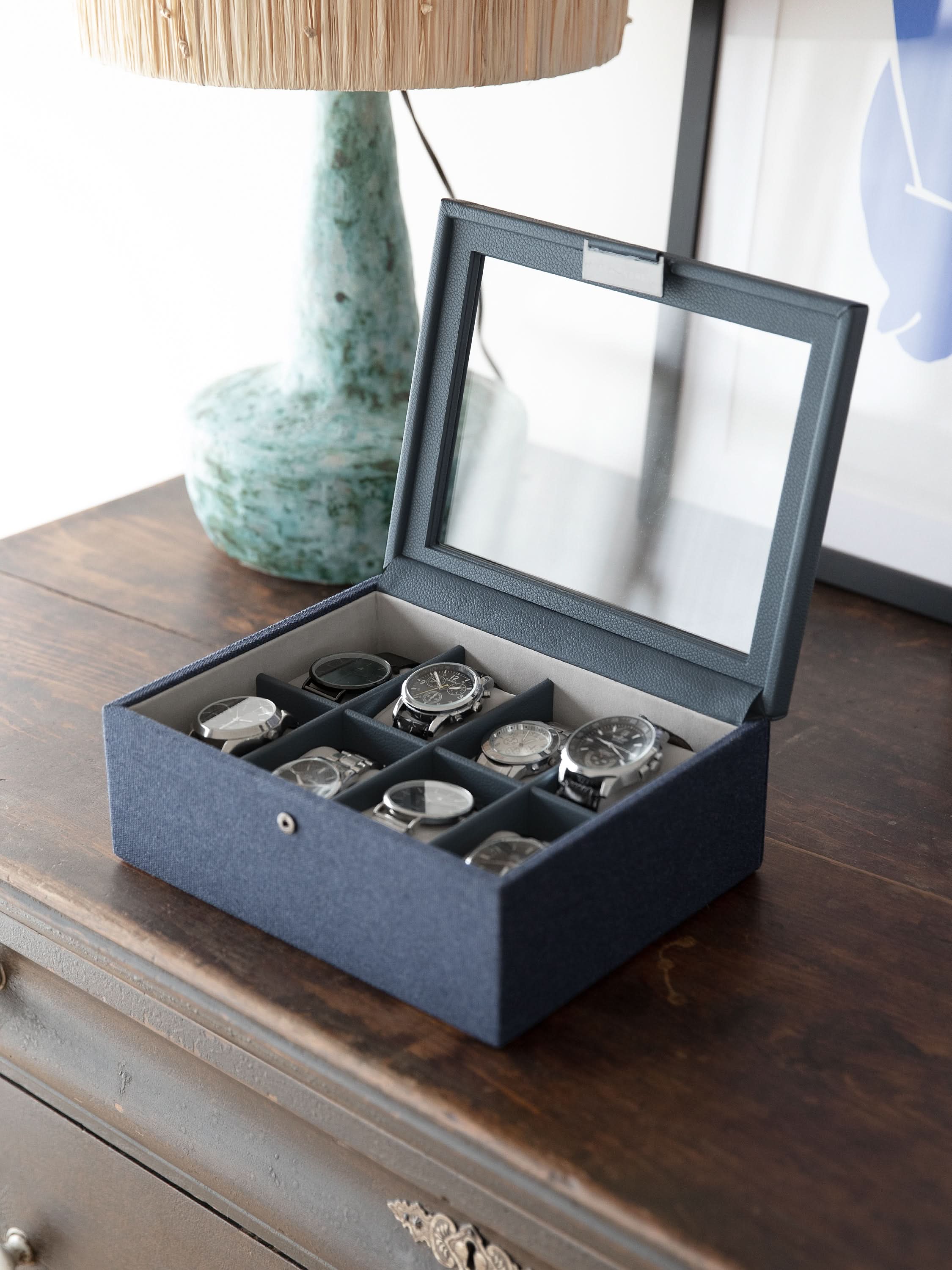 Stackers Eight-Piece Watch Box Navy Blue Canvas