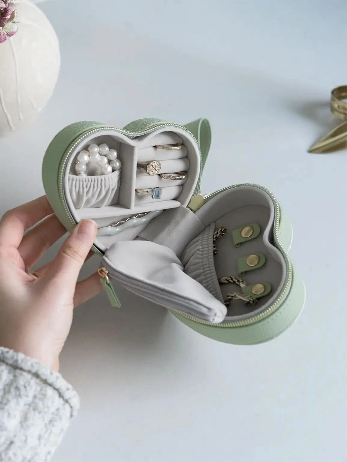 Stackers Mama Heart Travel Jewellery Box Green