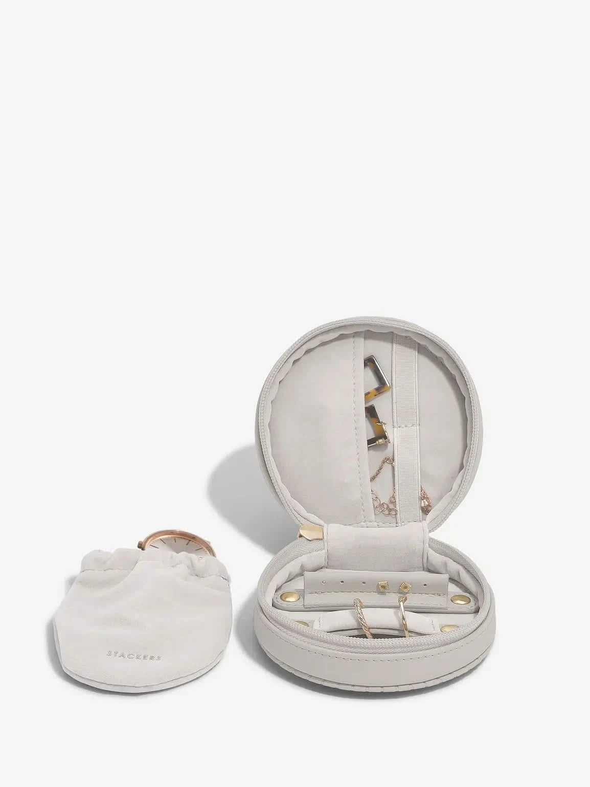 Stackers Ronde Travel Jewellery Box Kalksteen - Mystackers