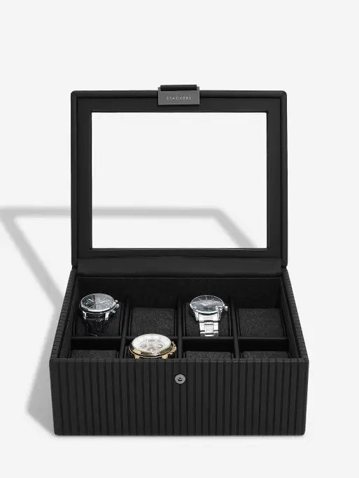 Stackers Eight-Piece Watch Box Black Fluted