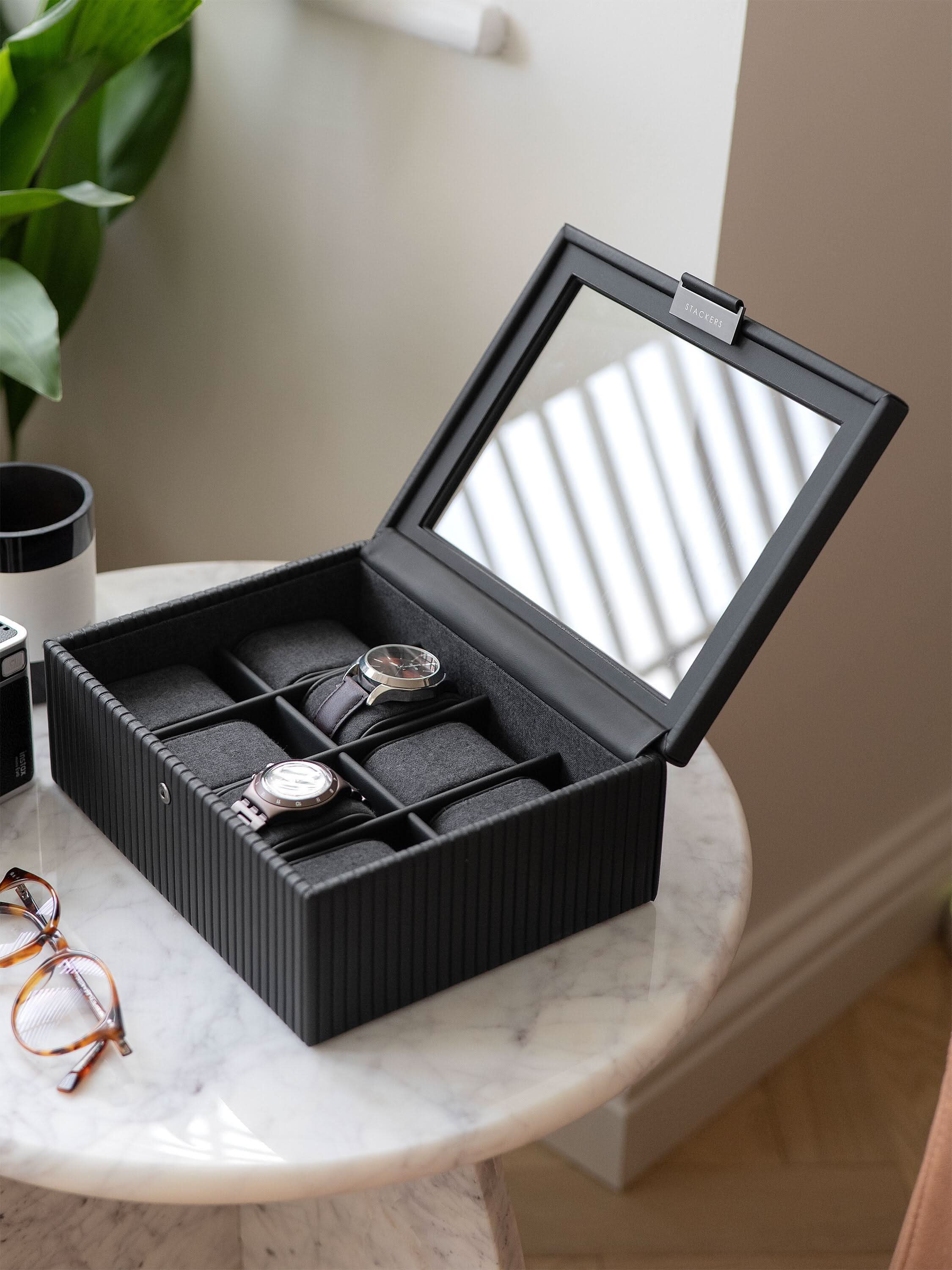 Stackers Eight-Piece Watch Box Black Fluted