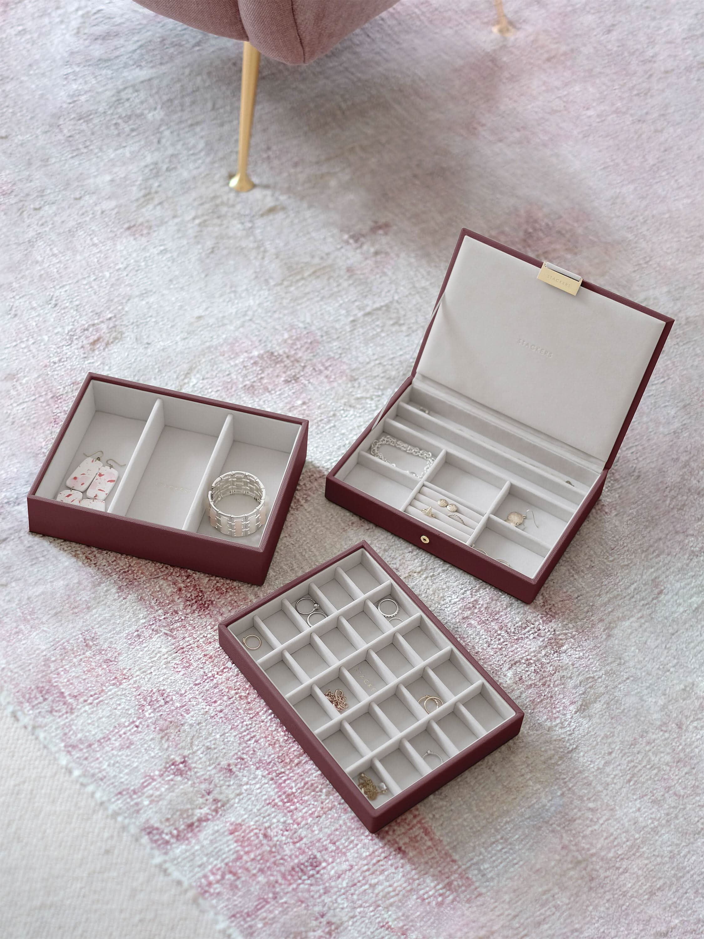 Stackers Classic Jewellery Box Set of 3 Burgundy