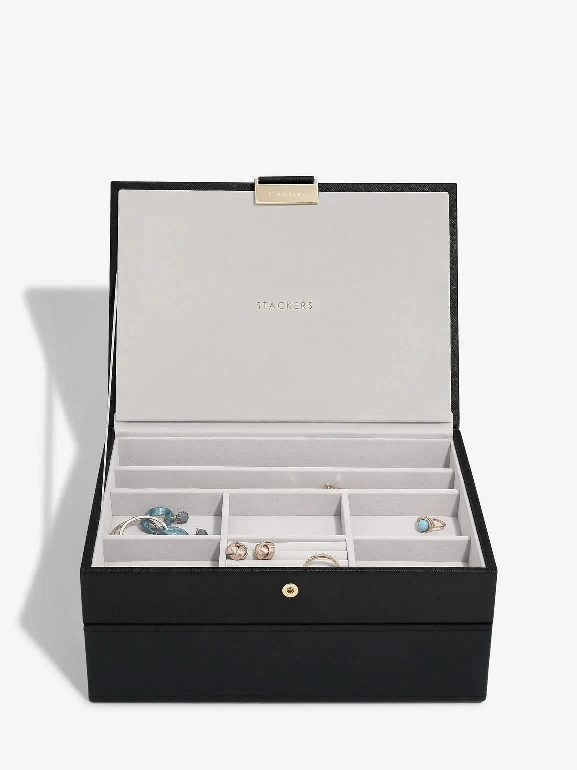 Stackers Classic Jewellery Box Set of 2 Black Raffia