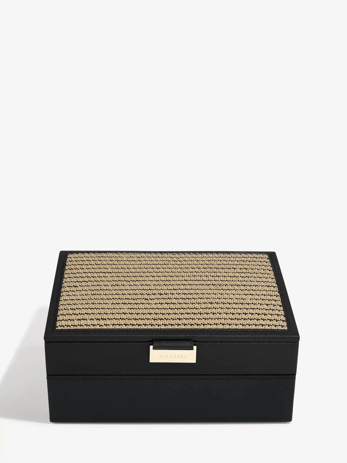 Stackers Classic Jewellery Box Set of 2 Black Raffia