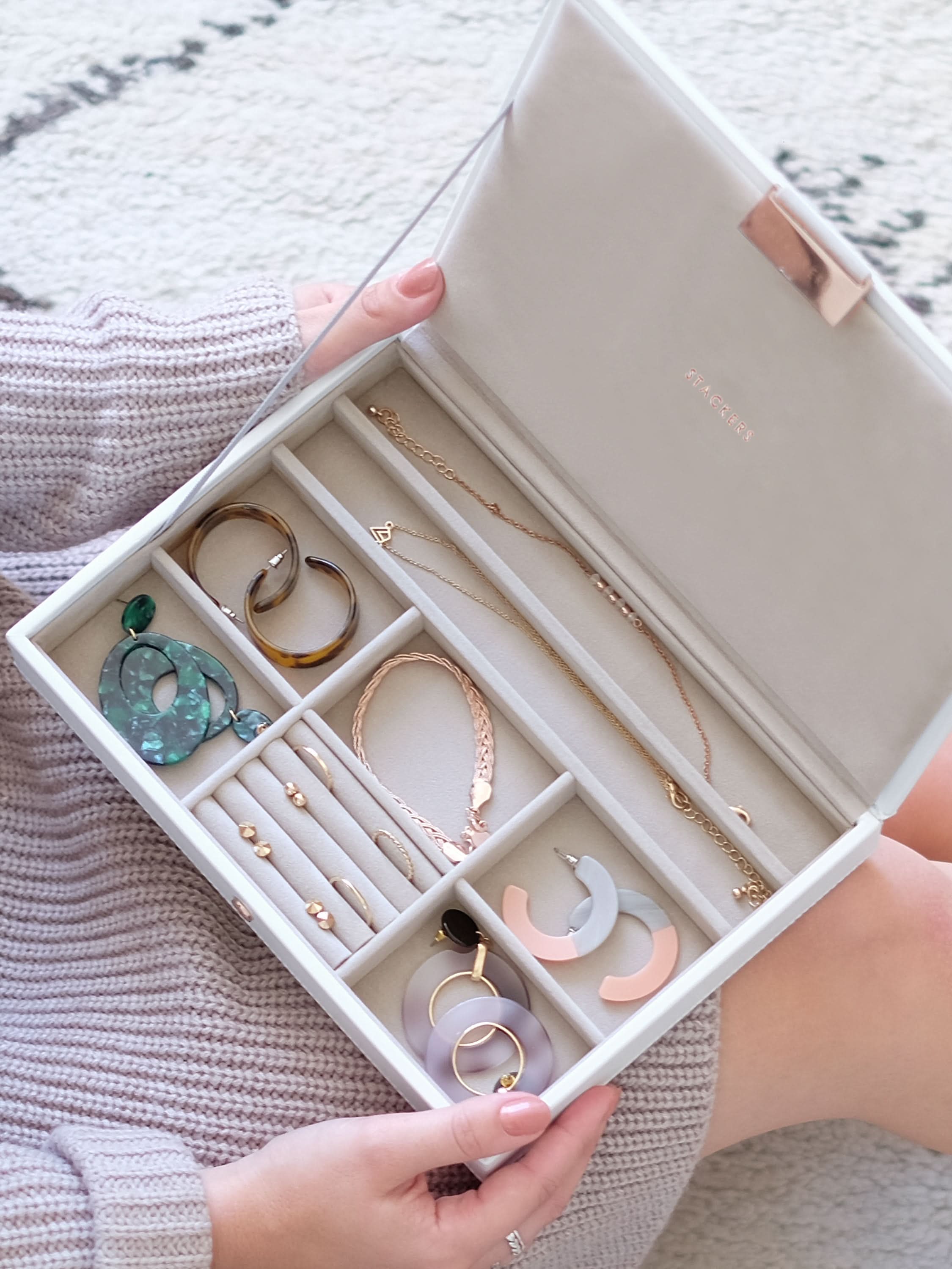 Stackers Classic Jewellery Box Set of 2 White & Rose Gold